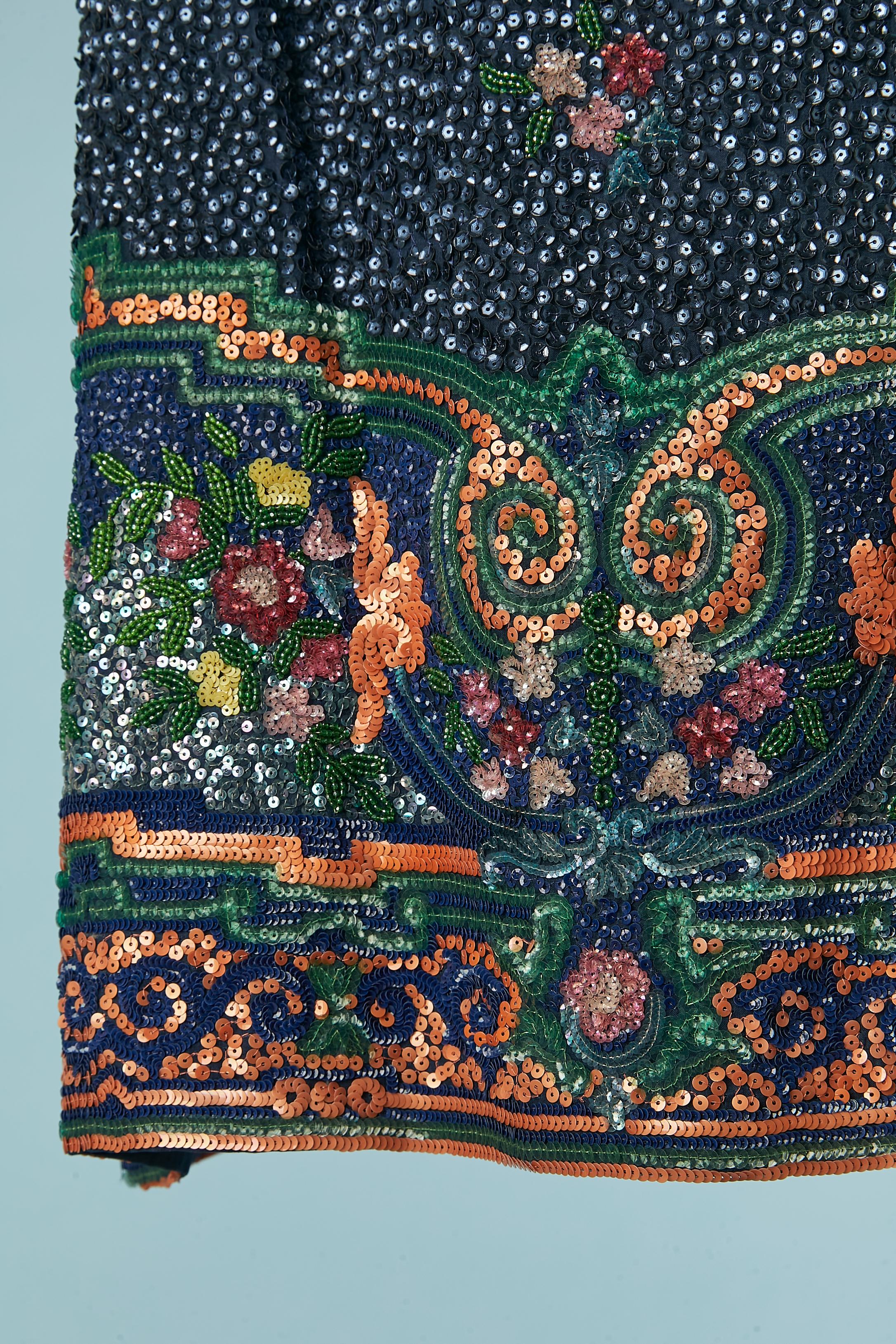 Sleeveless full beaded cocktail dress Vera Serafiu Circa 1960's In Excellent Condition For Sale In Saint-Ouen-Sur-Seine, FR