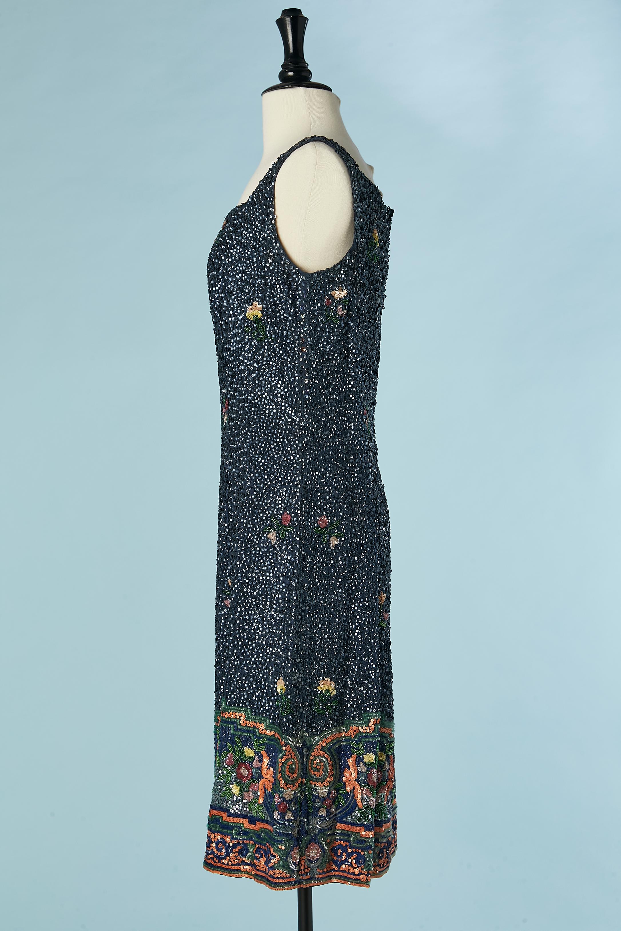 Women's Sleeveless full beaded cocktail dress Vera Serafiu Circa 1960's For Sale