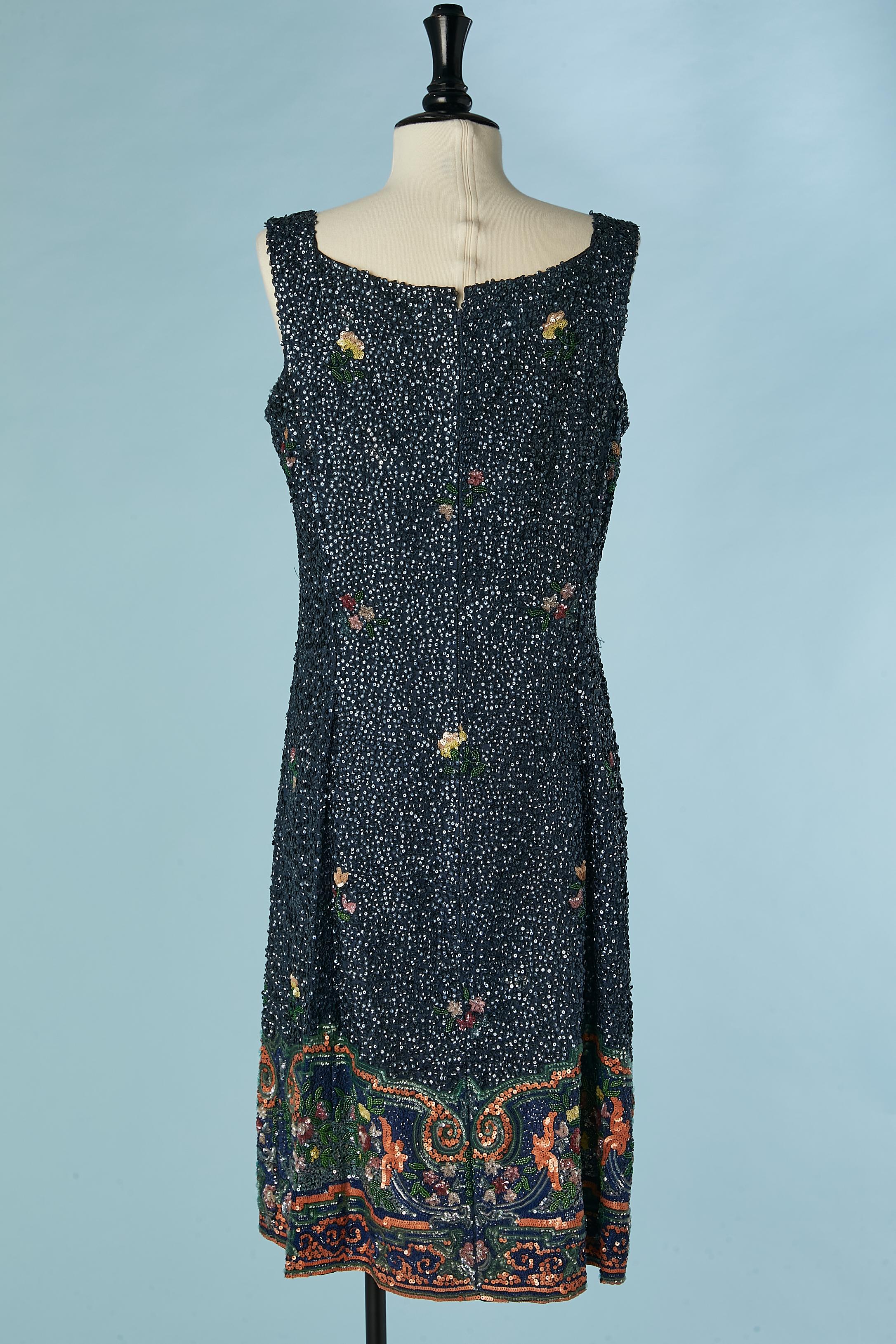 Sleeveless full beaded cocktail dress Vera Serafiu Circa 1960's For Sale 1