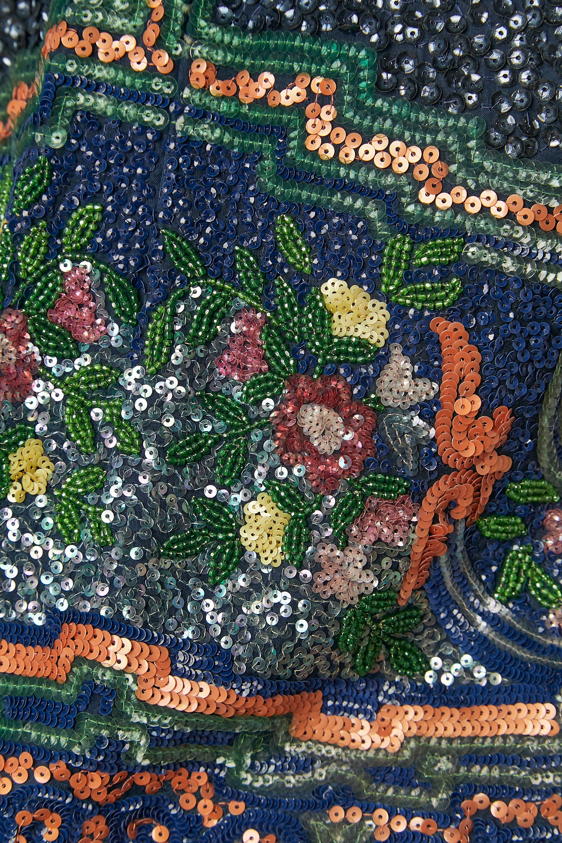 Sleeveless full beaded cocktail dress Vera Serafiu Circa 1960's For Sale 2