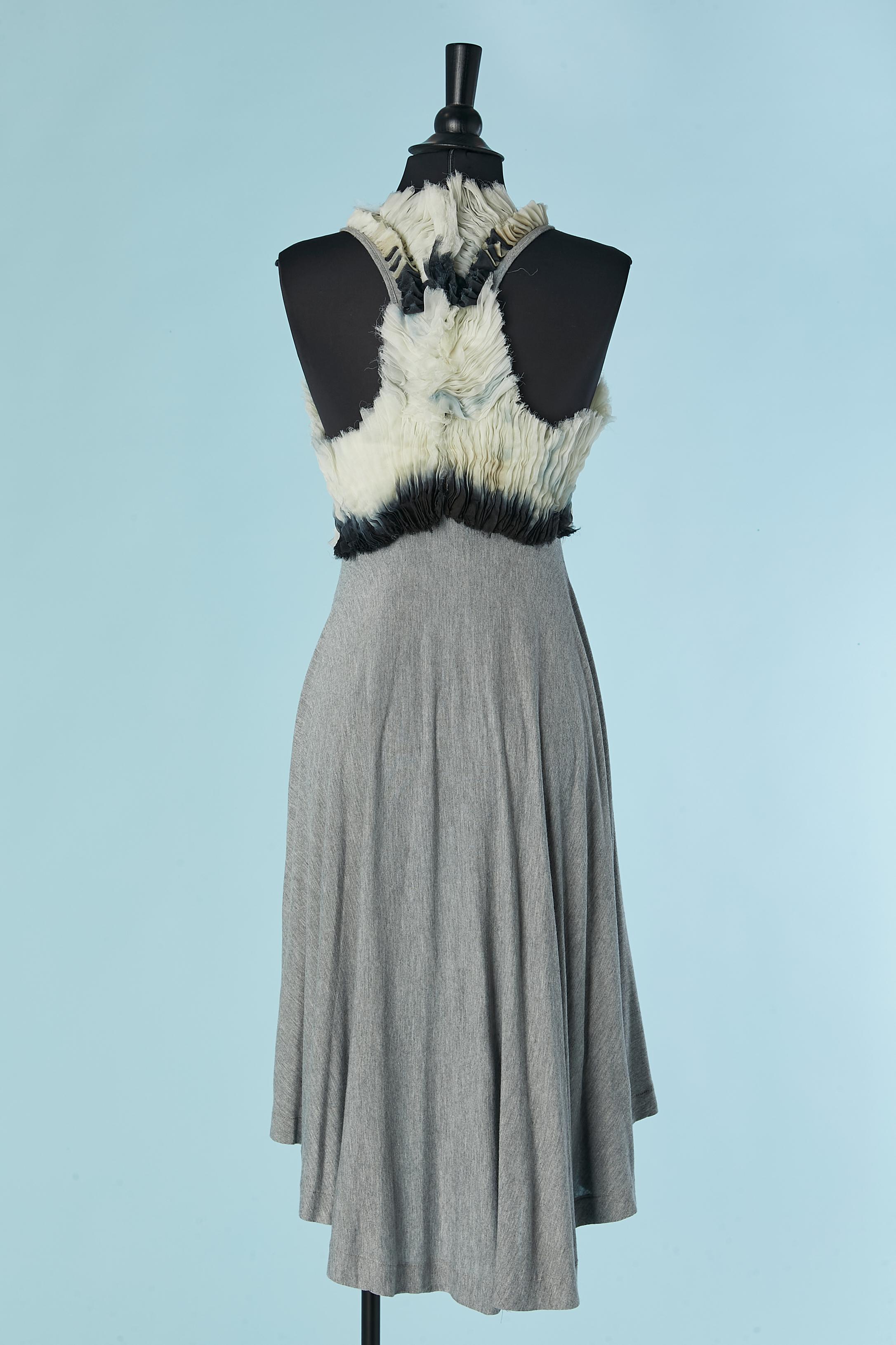 Women's Sleeveless grey jersey dress with organza tie&dye ruffles ALEXANDER McQUEEN For Sale