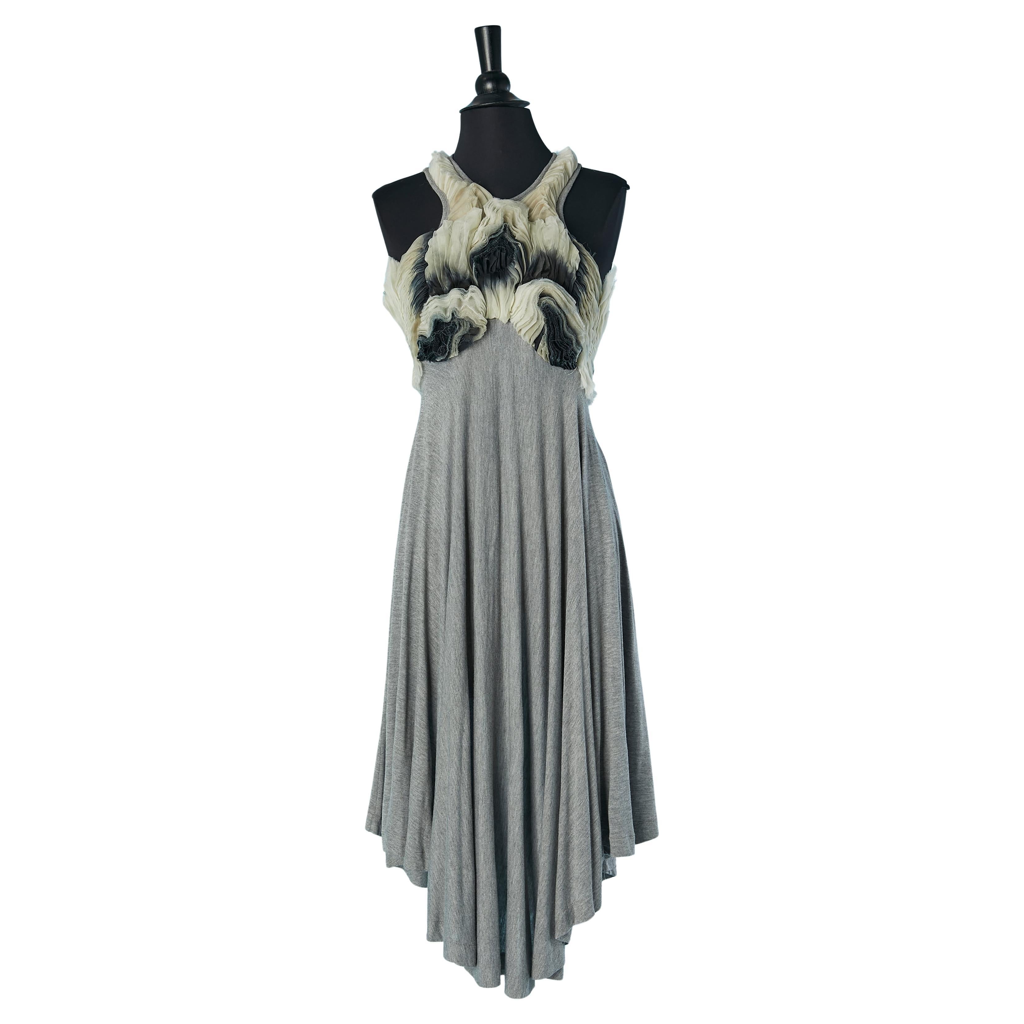Sleeveless grey jersey dress with organza tie&dye ruffles ALEXANDER McQUEEN For Sale