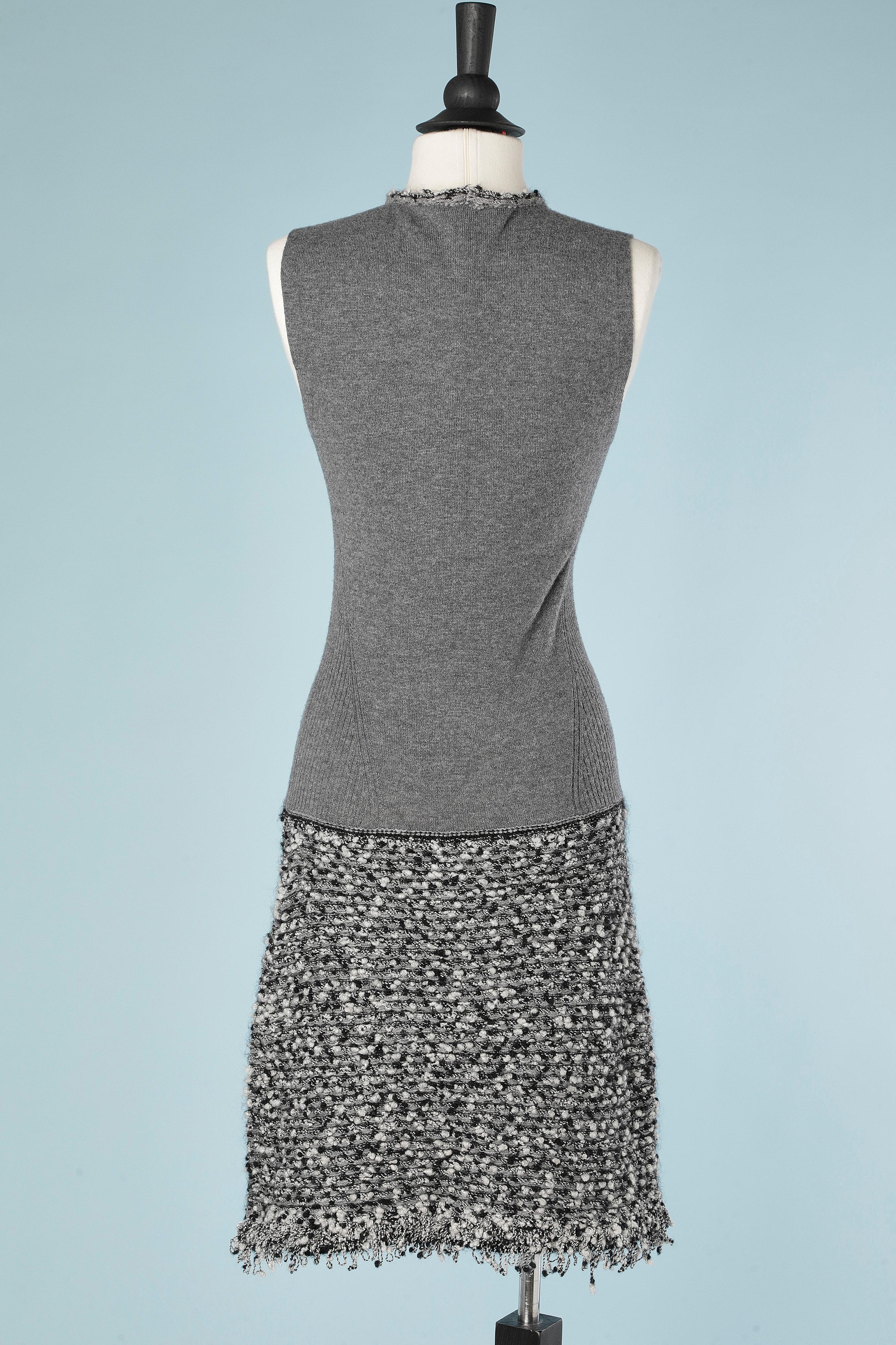 Women's Sleeveless grey knit dress with lurex knit bottom  For Sale
