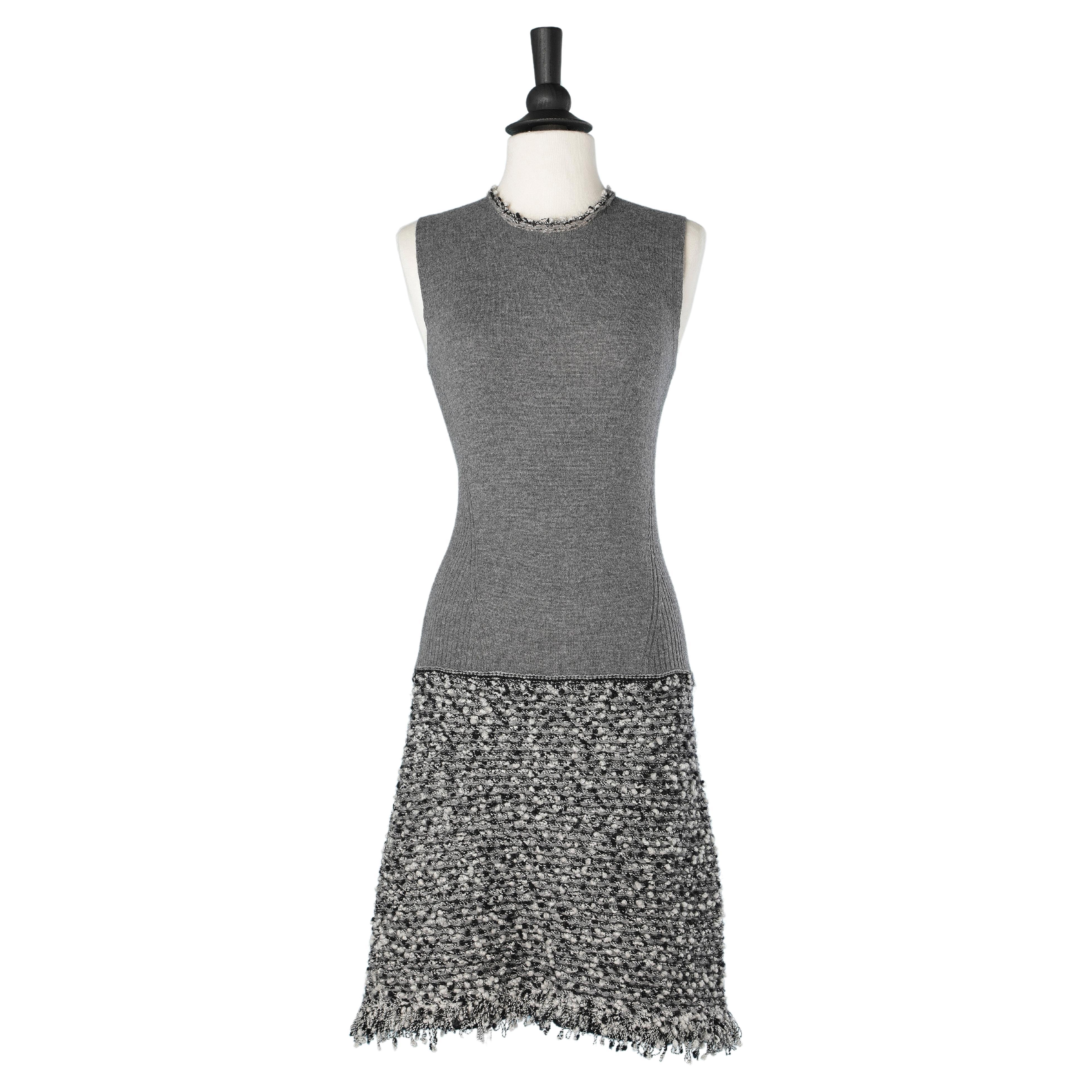 Sleeveless grey knit dress with lurex knit bottom  For Sale