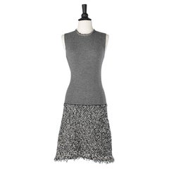 Sleeveless grey knit dress with lurex knit bottom 