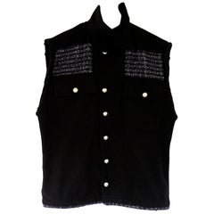 Embellished Sleeveless Jacket Vest Silver Button Military Black Tweed J Dauphin