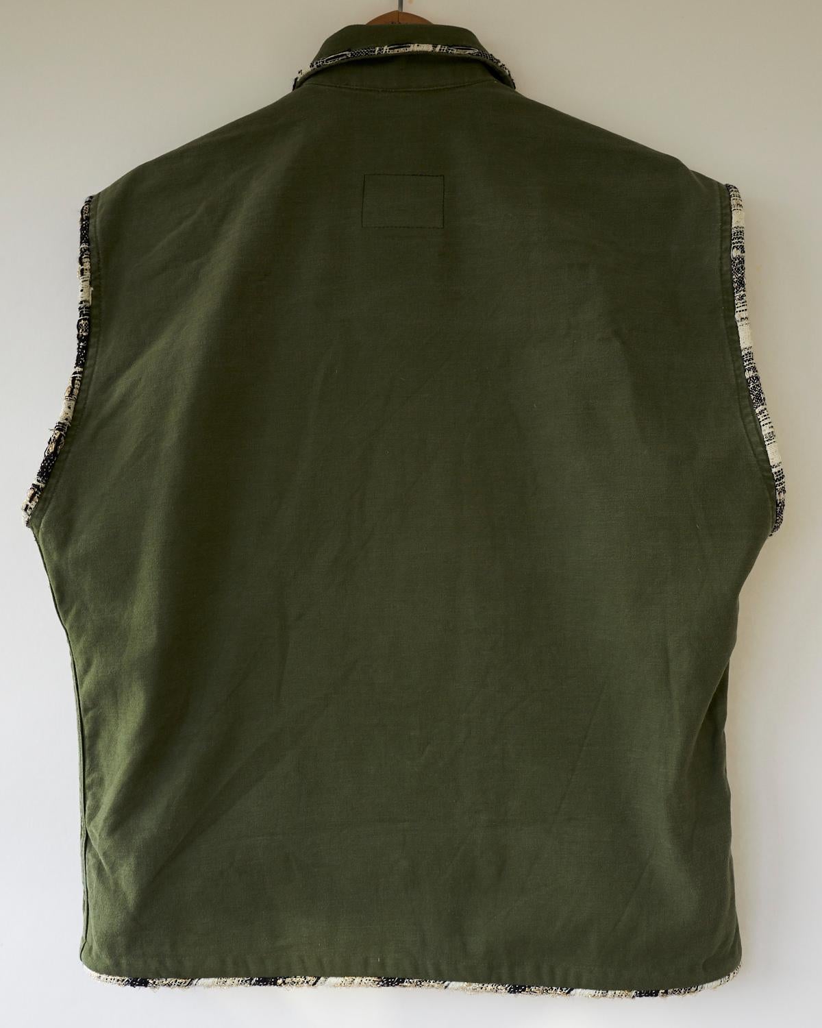 Vest Sleeveless Jacket Green Military  French Tweed Embellished J Dauphin In New Condition In Los Angeles, CA