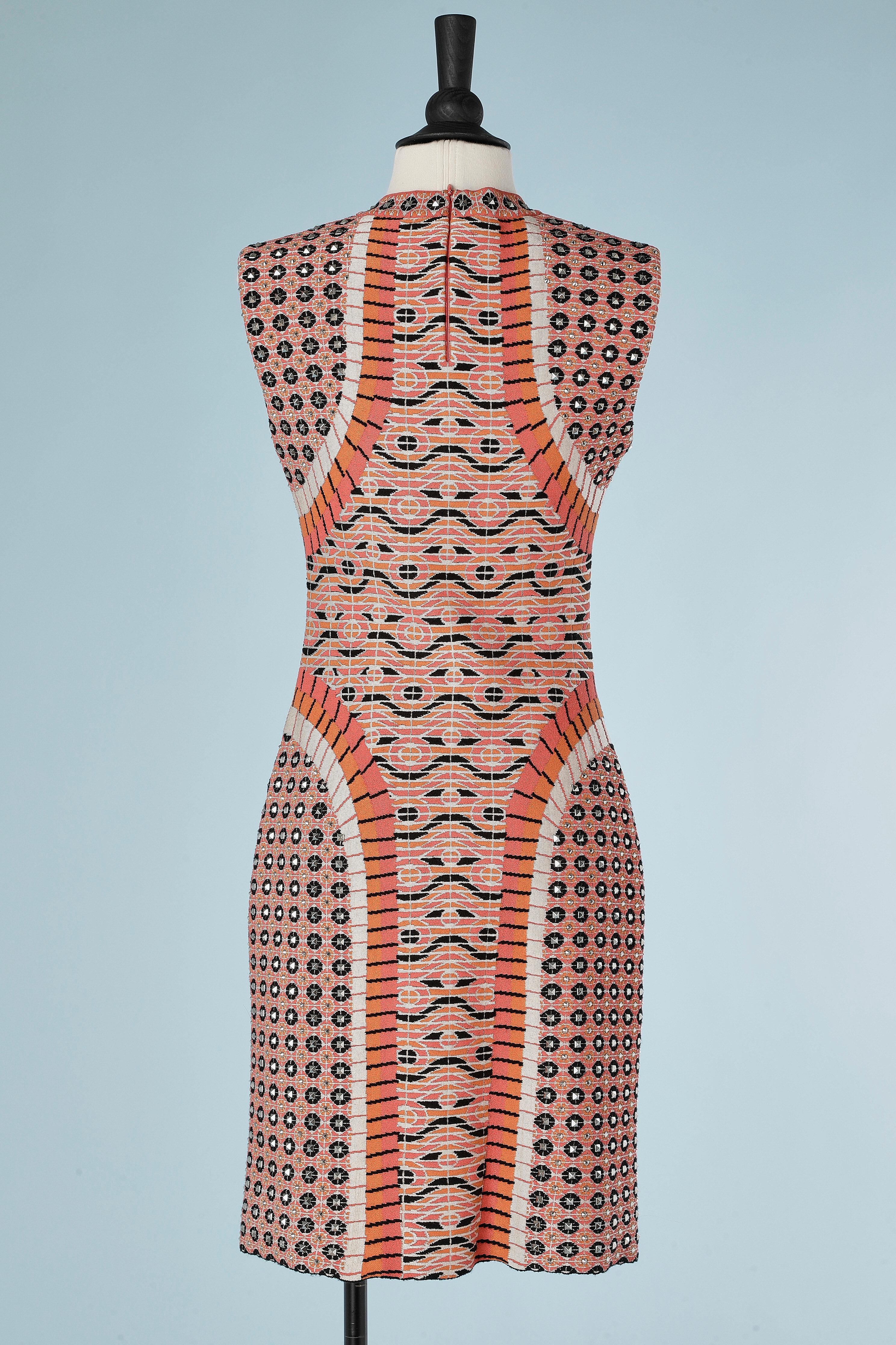 Women's Sleeveless jacquard knit dress with metal studs AlaÏa For Sale