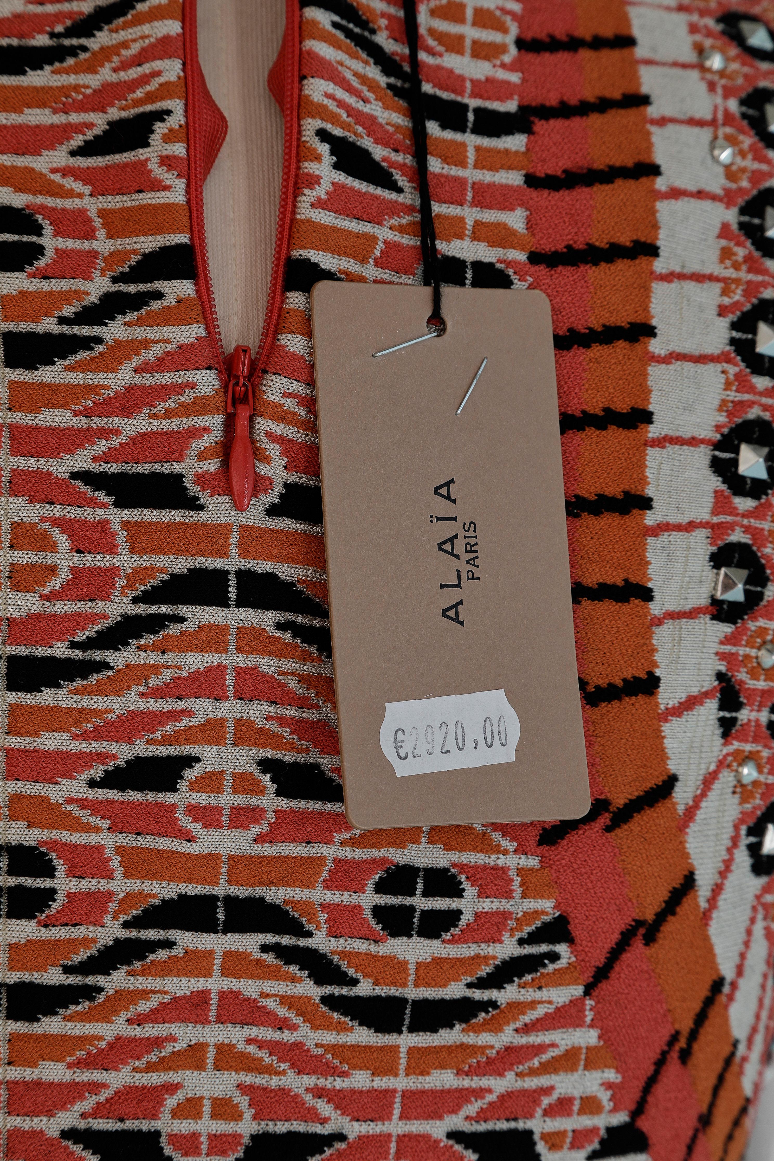 Sleeveless jacquard knit dress with metal studs AlaÏa For Sale 2