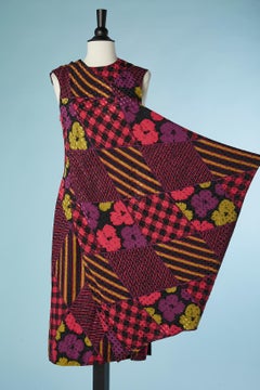 Sleeveless jacquard printed dress with asymmetrical draped over-lay Grès Paris