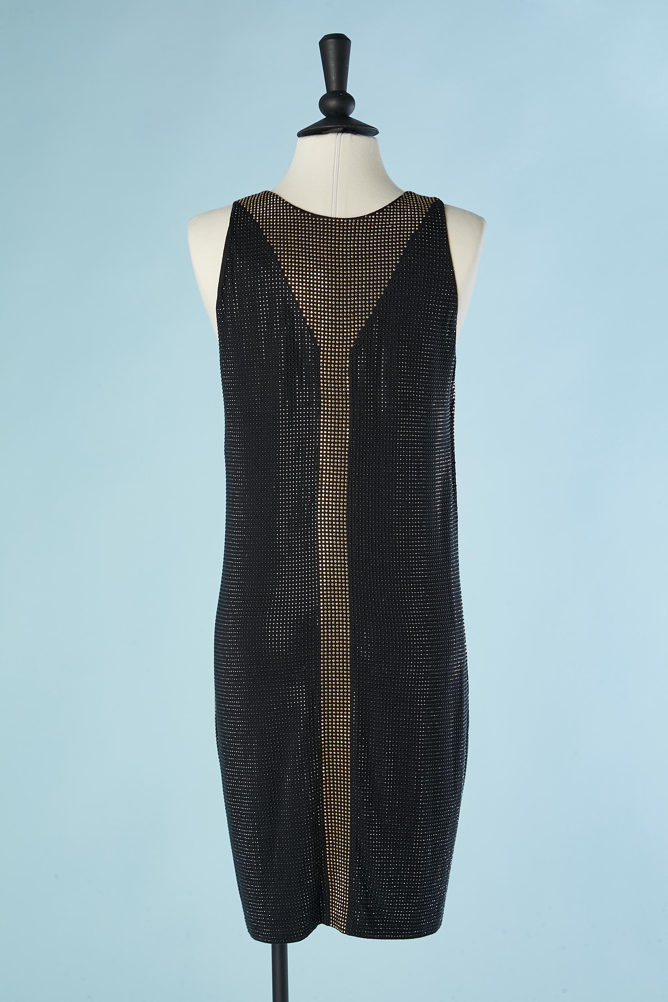 Sleeveless jersey cocktail dress with gold and black studs Versace Collection In Excellent Condition For Sale In Saint-Ouen-Sur-Seine, FR