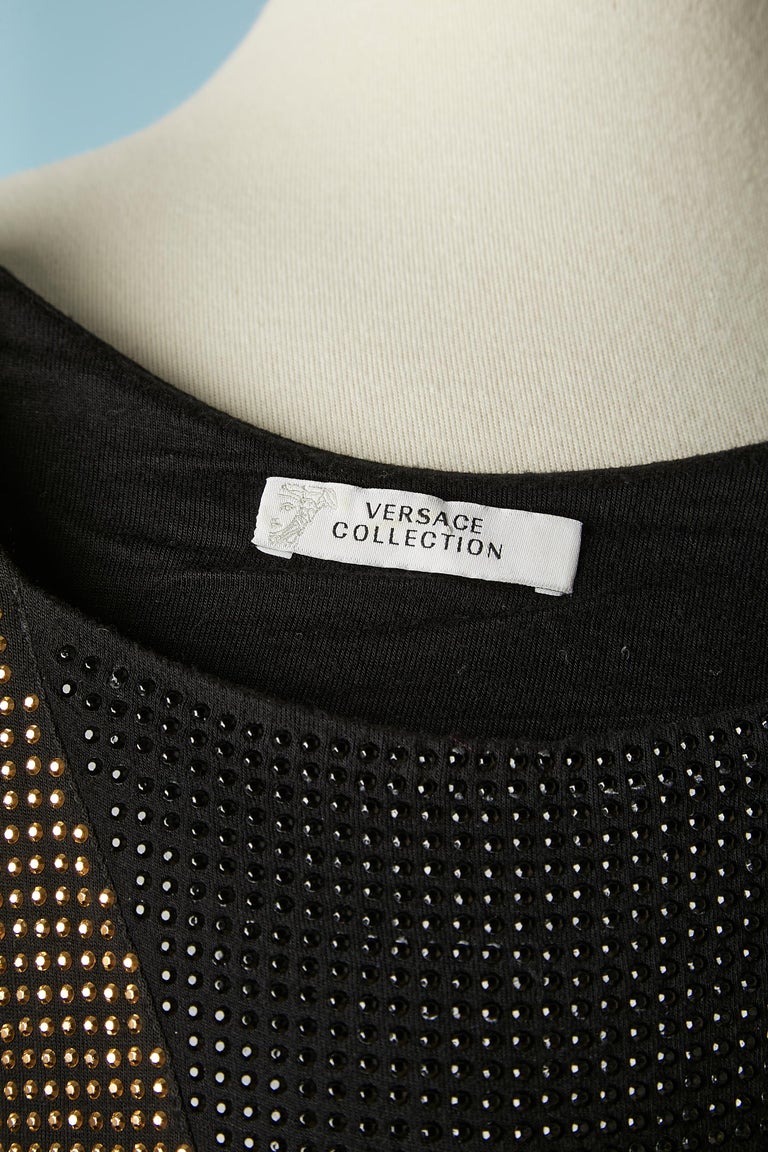 Sleeveless jersey cocktail dress with gold and black studs Versace Collection For Sale 2