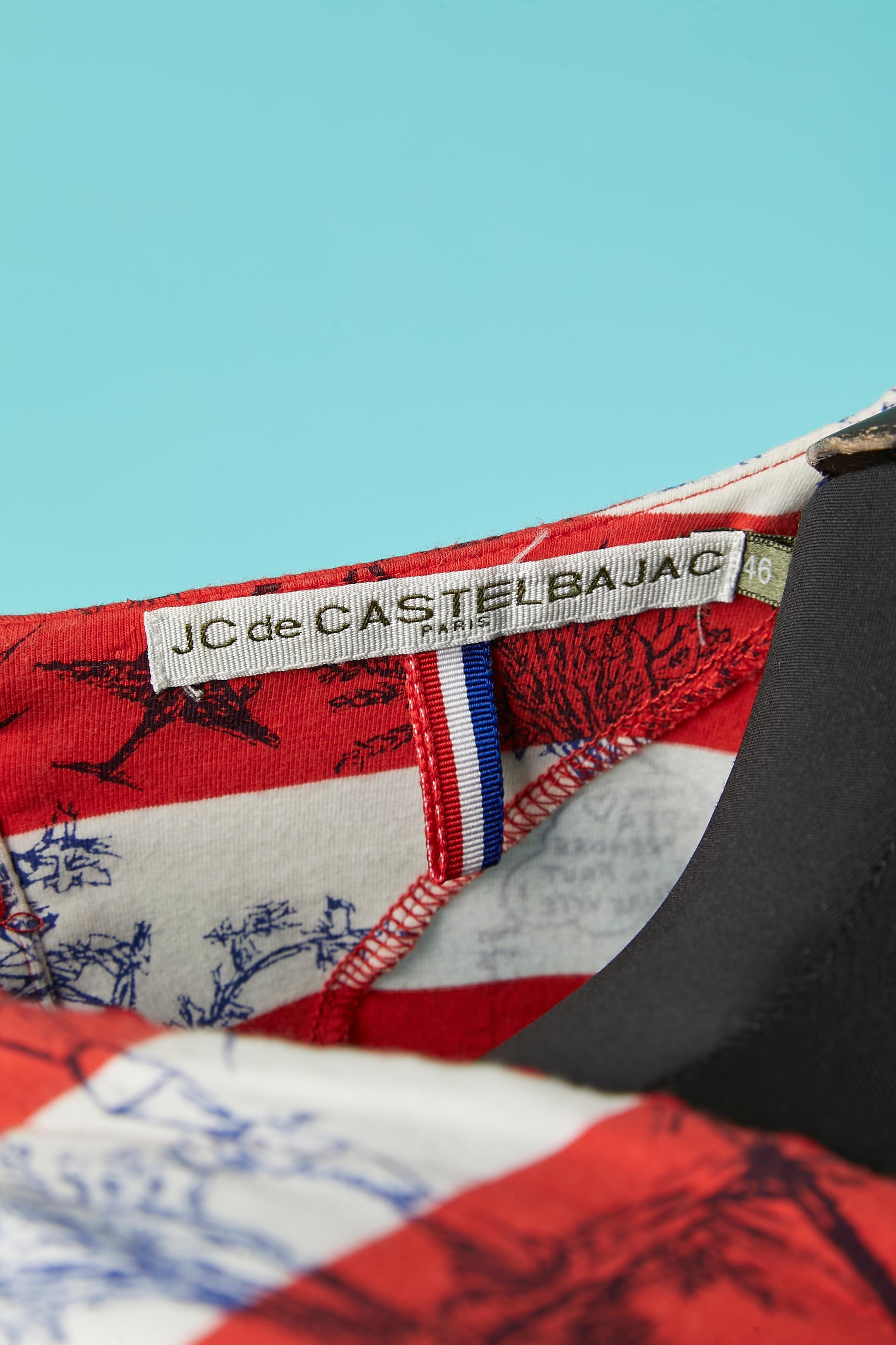 Ärmelloses Jersey-Kleid mit Zeichnung und französischem Flaggengürtel JC de Castelbajac im Angebot 6