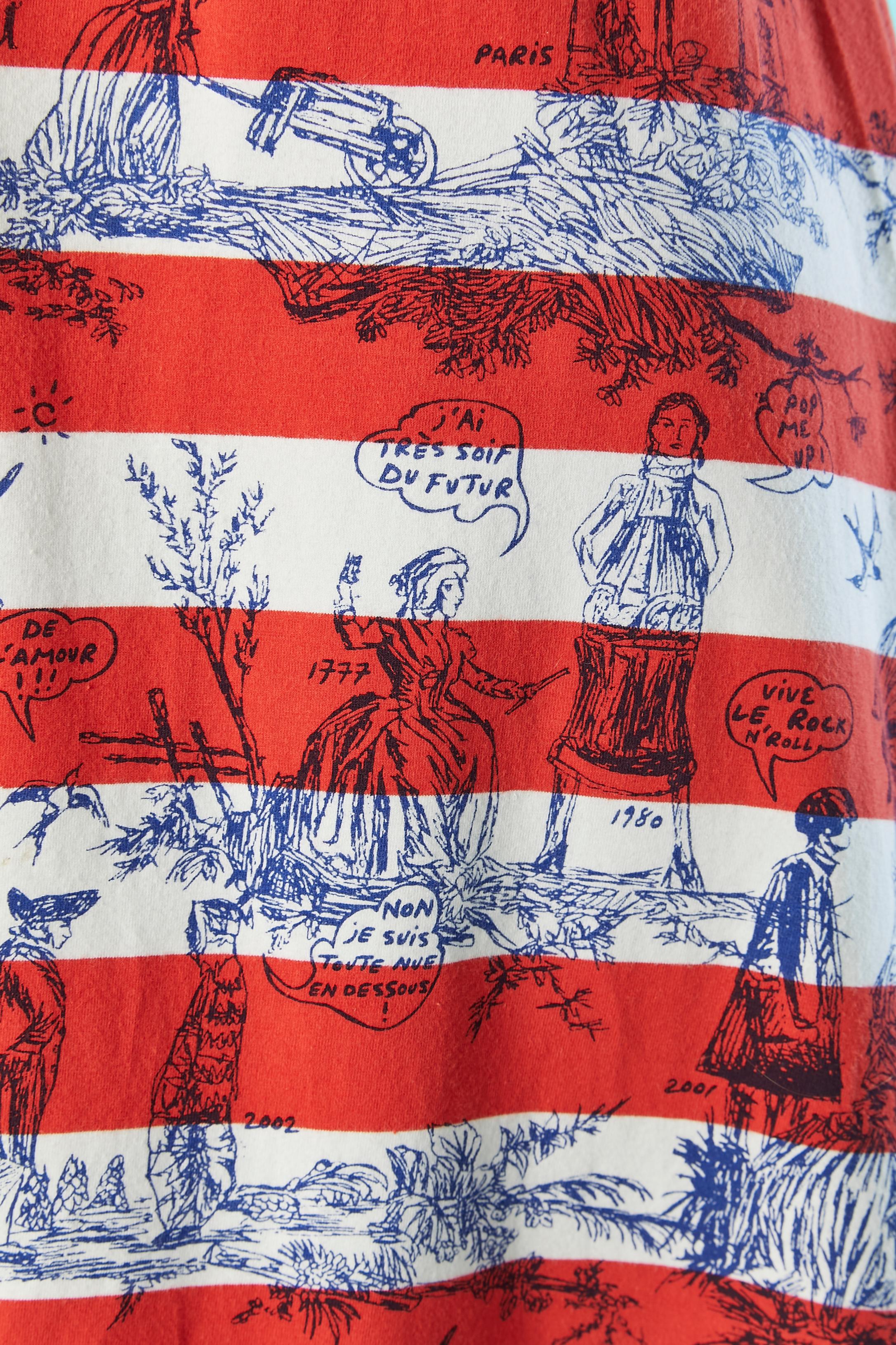 Ärmelloses Jersey-Kleid mit Zeichnung und französischem Flaggengürtel JC de Castelbajac Damen im Angebot