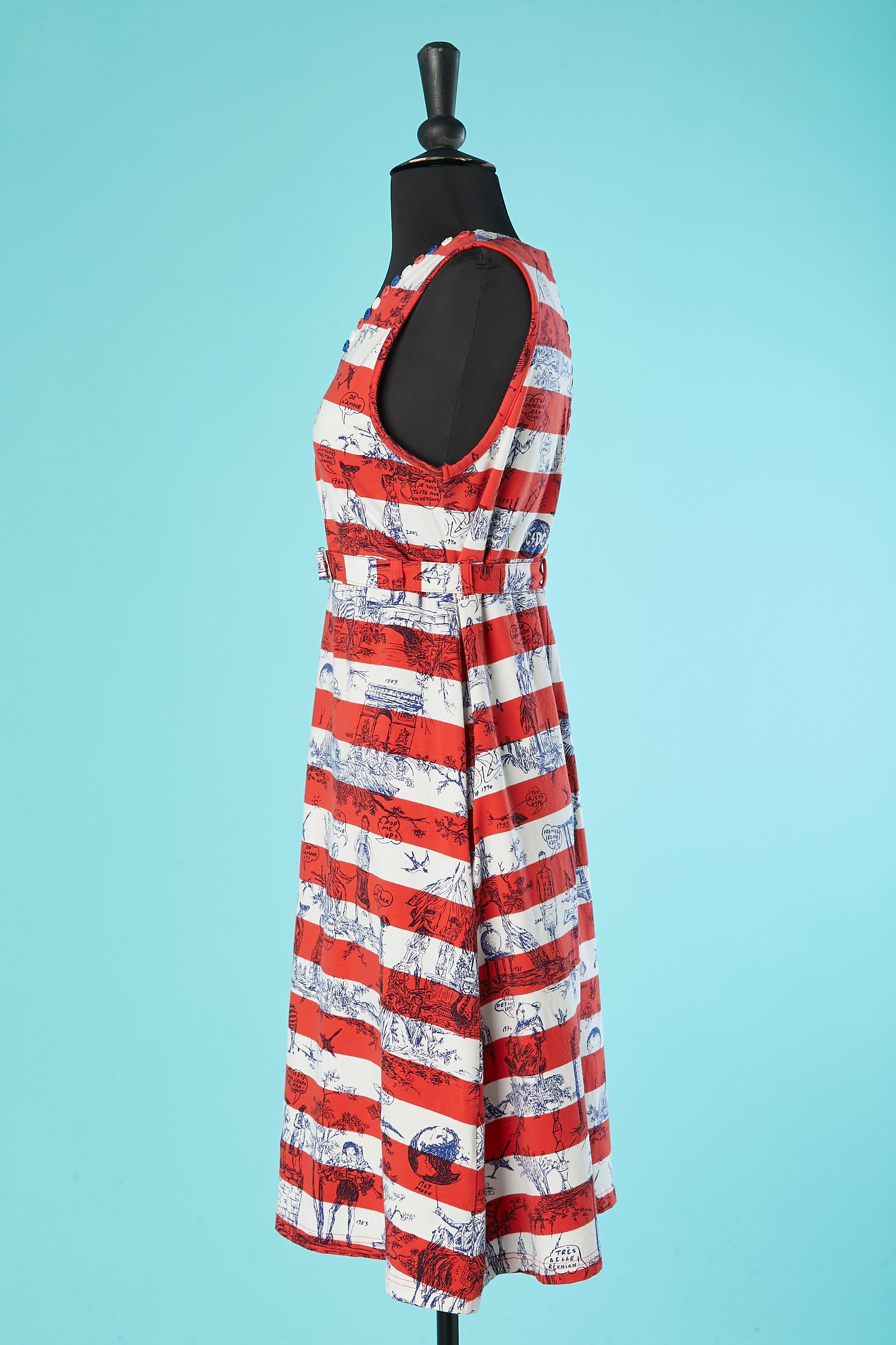 Ärmelloses Jersey-Kleid mit Zeichnung und französischem Flaggengürtel JC de Castelbajac im Angebot 2