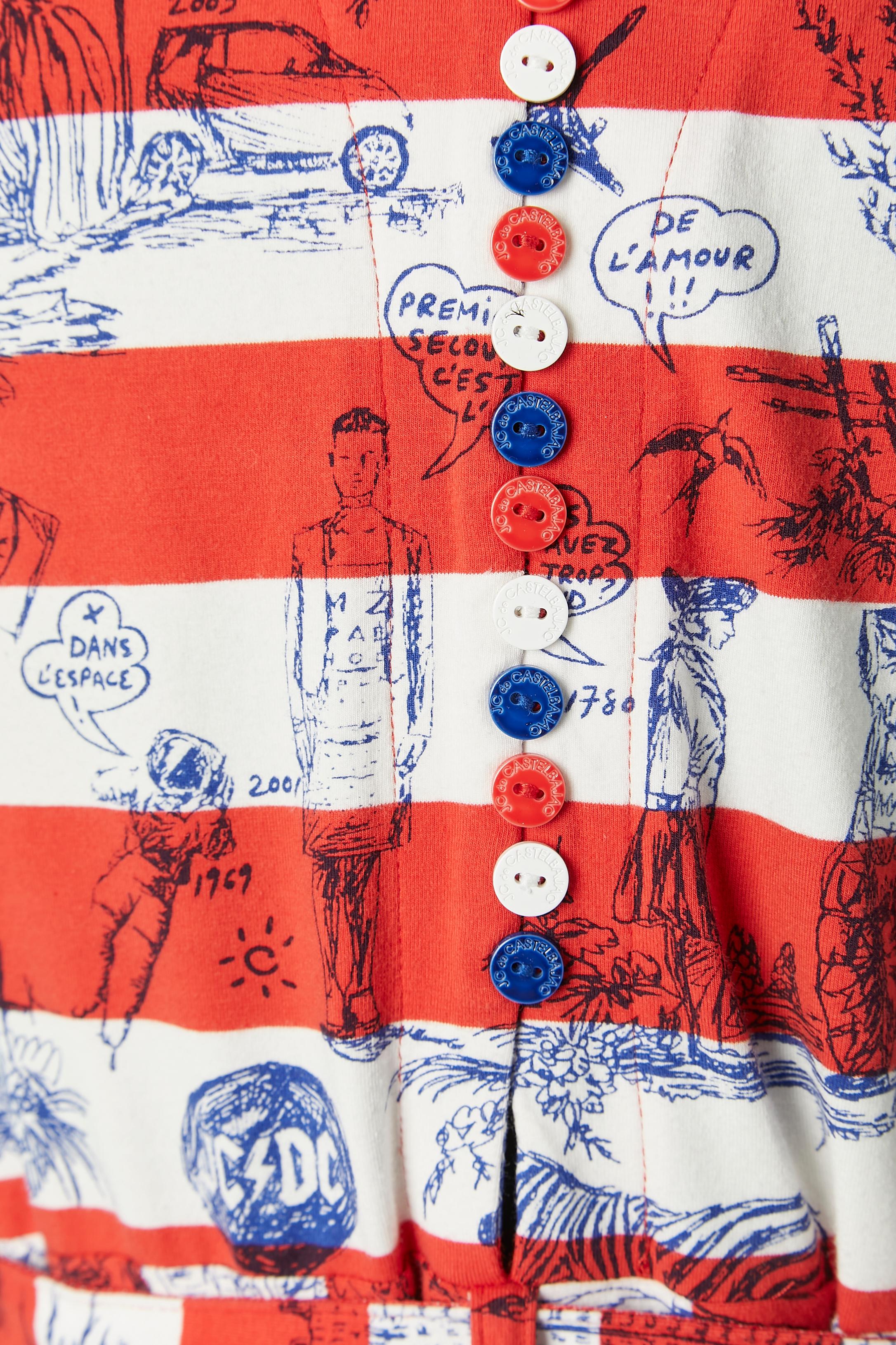 Sleeveless jersey dress with drawing and French flag belt JC de Castelbajac For Sale 4