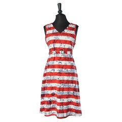 Sleeveless jersey dress with drawing and French flag belt JC de Castelbajac