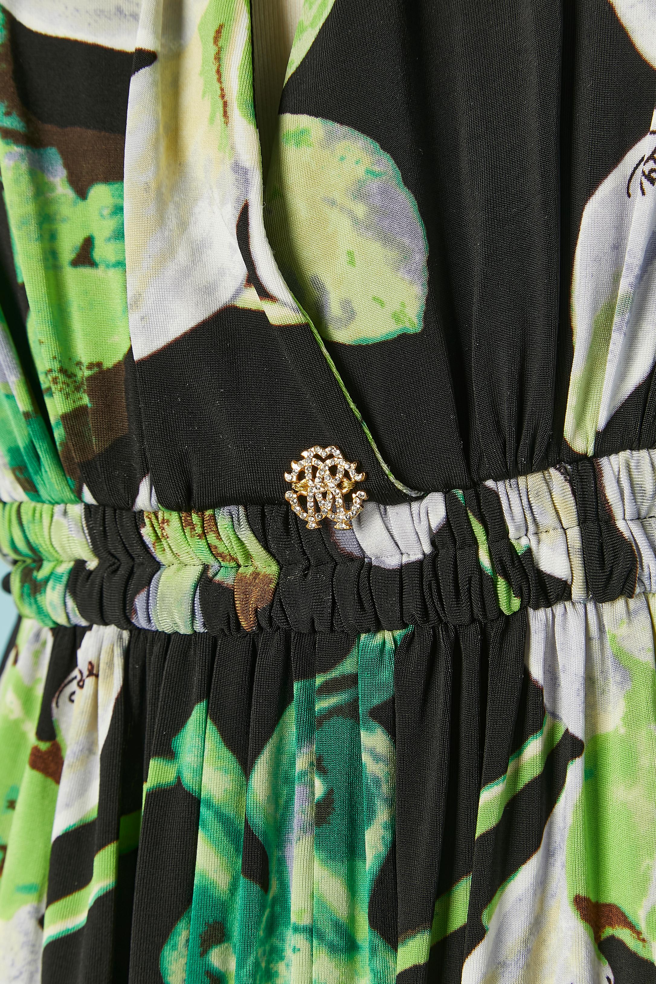 Black Sleeveless jersey jumpsuit with flower print ROBERTO CAVALLI New with tag For Sale