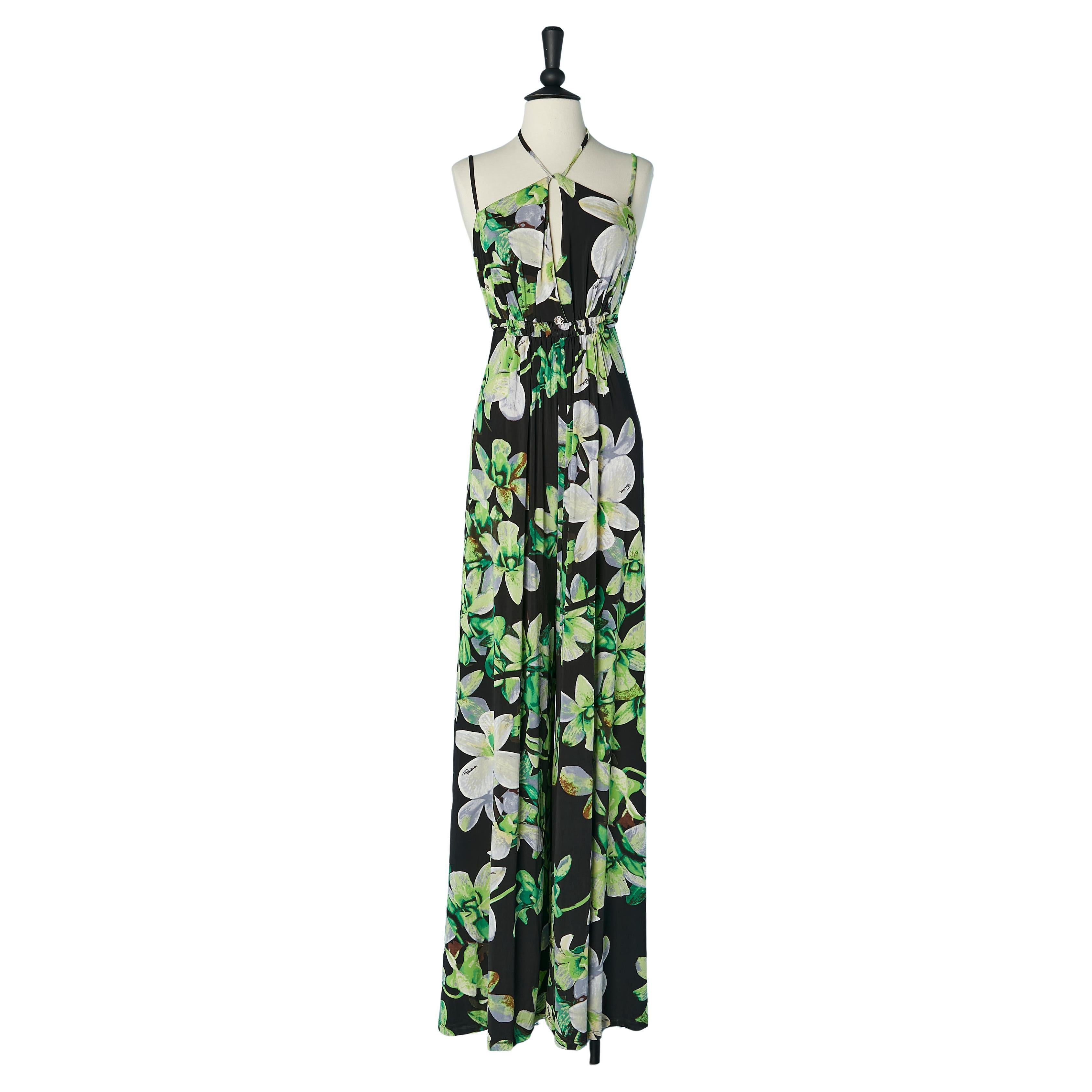 Sleeveless jersey jumpsuit with flower print ROBERTO CAVALLI New with tag For Sale