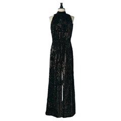 Vintage Sleeveless jumpsuit in sequin on a velvet base with velvet bow behind the neck 