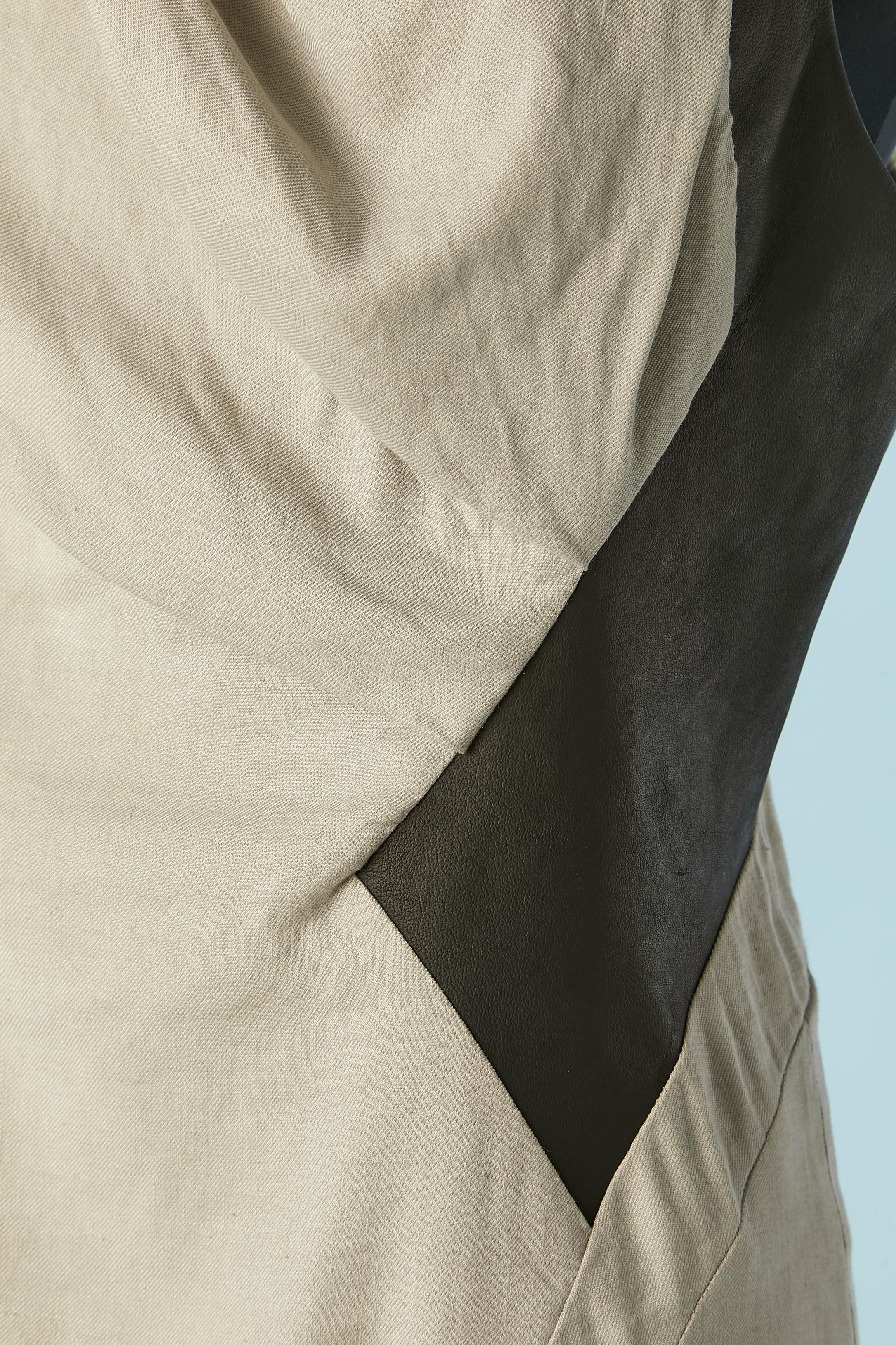 Beige Sleeveless linen and leather dress Helmut Lang For Sale