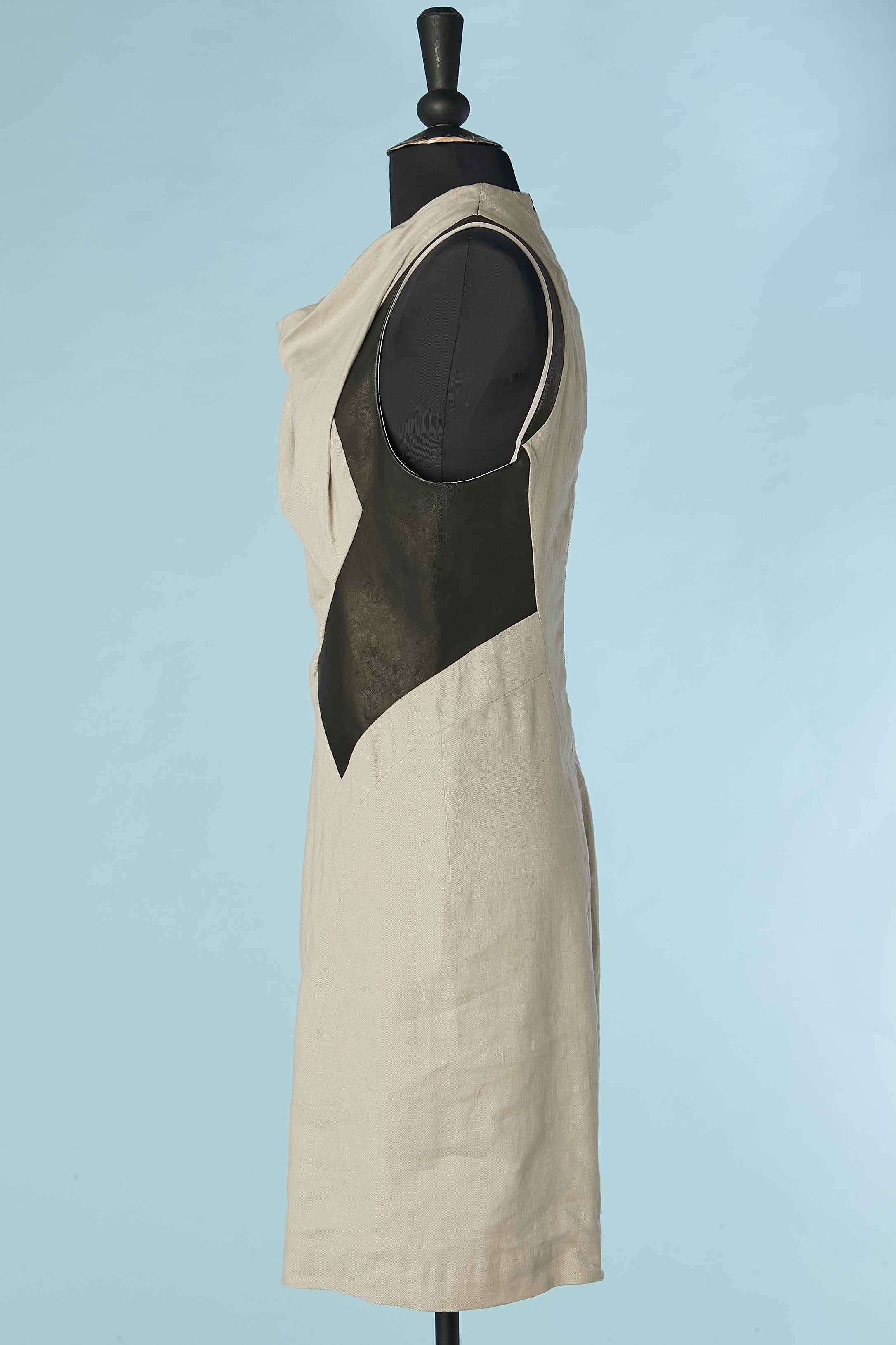 Sleeveless linen and leather dress Helmut Lang In Excellent Condition For Sale In Saint-Ouen-Sur-Seine, FR