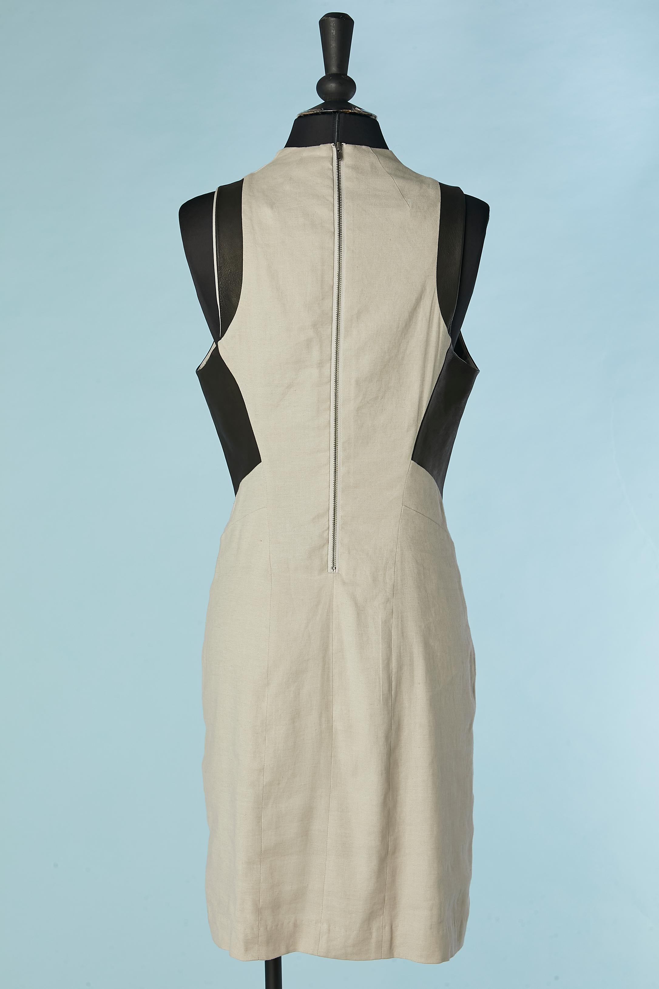 Women's Sleeveless linen and leather dress Helmut Lang For Sale