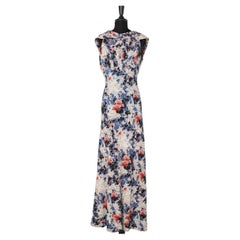 Sleeveless long flower printed dress in crêpe with draped neckline Circa 1930's