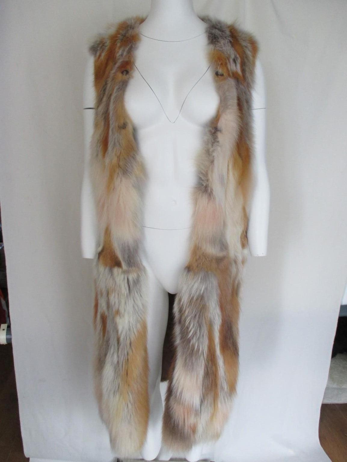 Women's or Men's Sleeveless Long Soft Red Fox Fur Reversible Vest