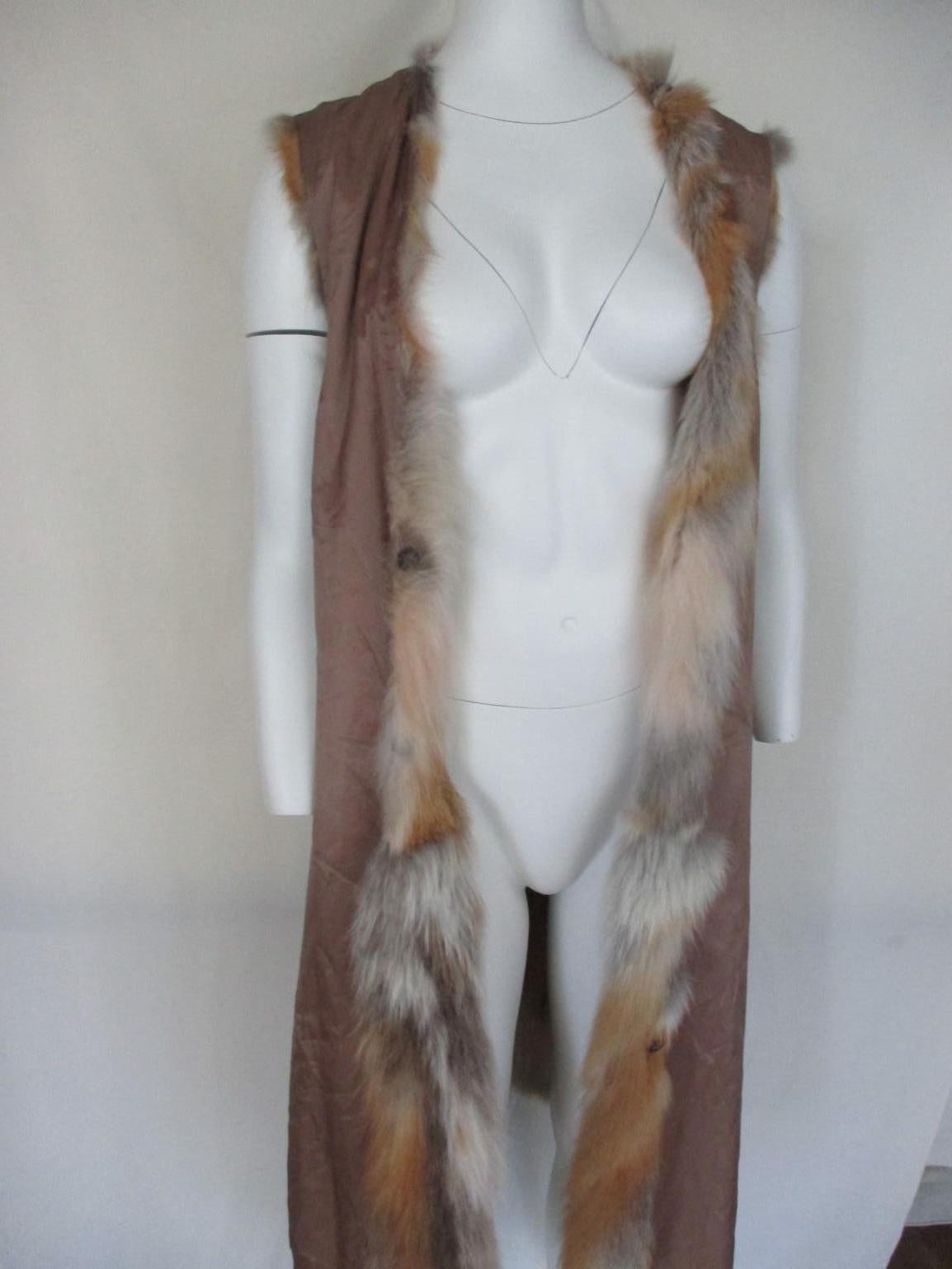 Sleeveless Long Soft Red Fox Fur Reversible Vest 1