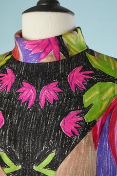 Sleeveless maxi dress in printed silk Pauline Trigère Circa 1970's