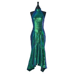Sleeveless "mermaid" blue and green sequin evening dress ALEXANDRE VAUTHIER