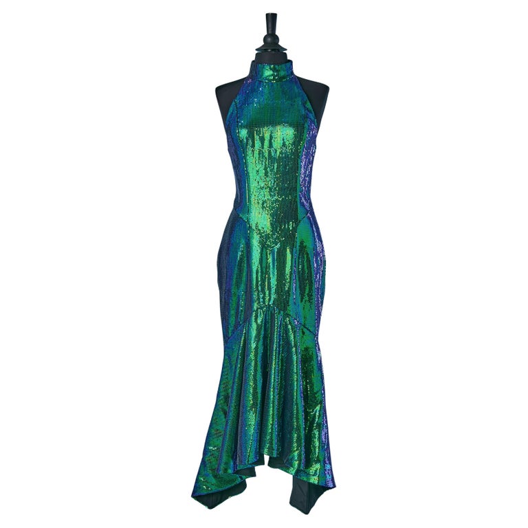 Sleeveless "mermaid" blue and green sequin evening dress ALEXANDRE VAUTHIER  For Sale at 1stDibs