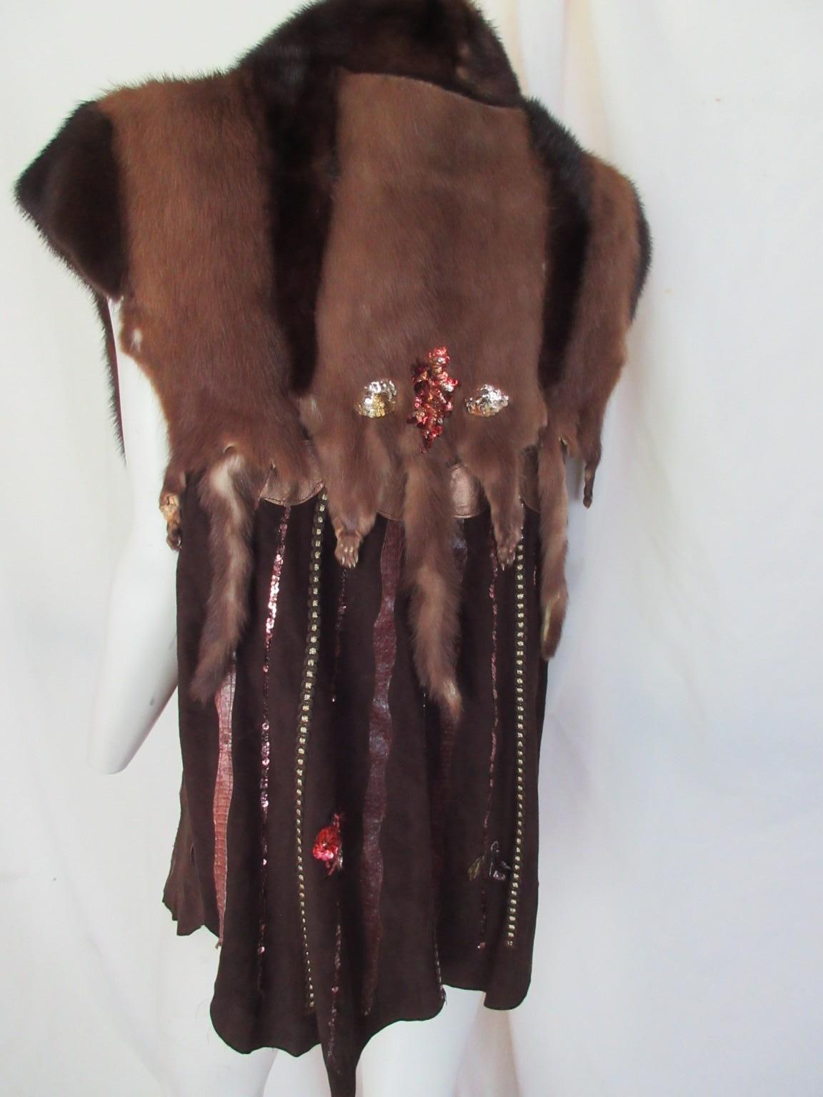 Black Sleeveless Mink Fur Suede Leather Vest Fringe For Sale
