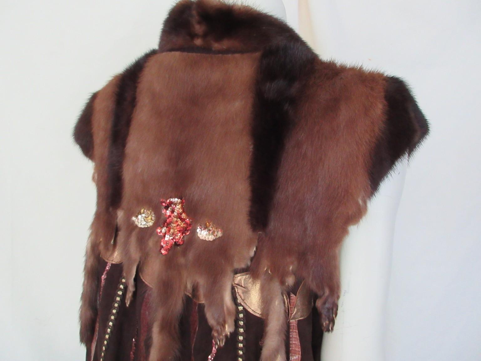 Sleeveless Mink Fur Suede Leather Vest Fringe In Good Condition For Sale In Amsterdam, NL