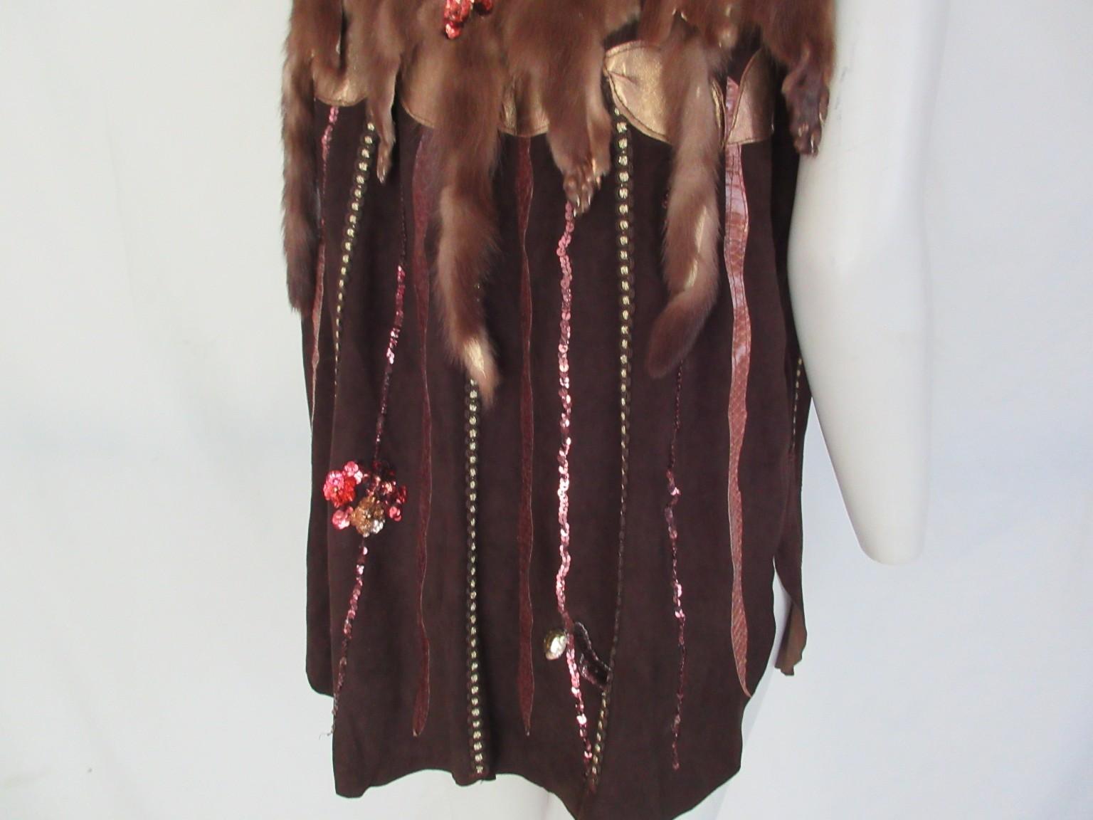 Sleeveless Mink Fur Suede Leather Vest Fringe For Sale 1