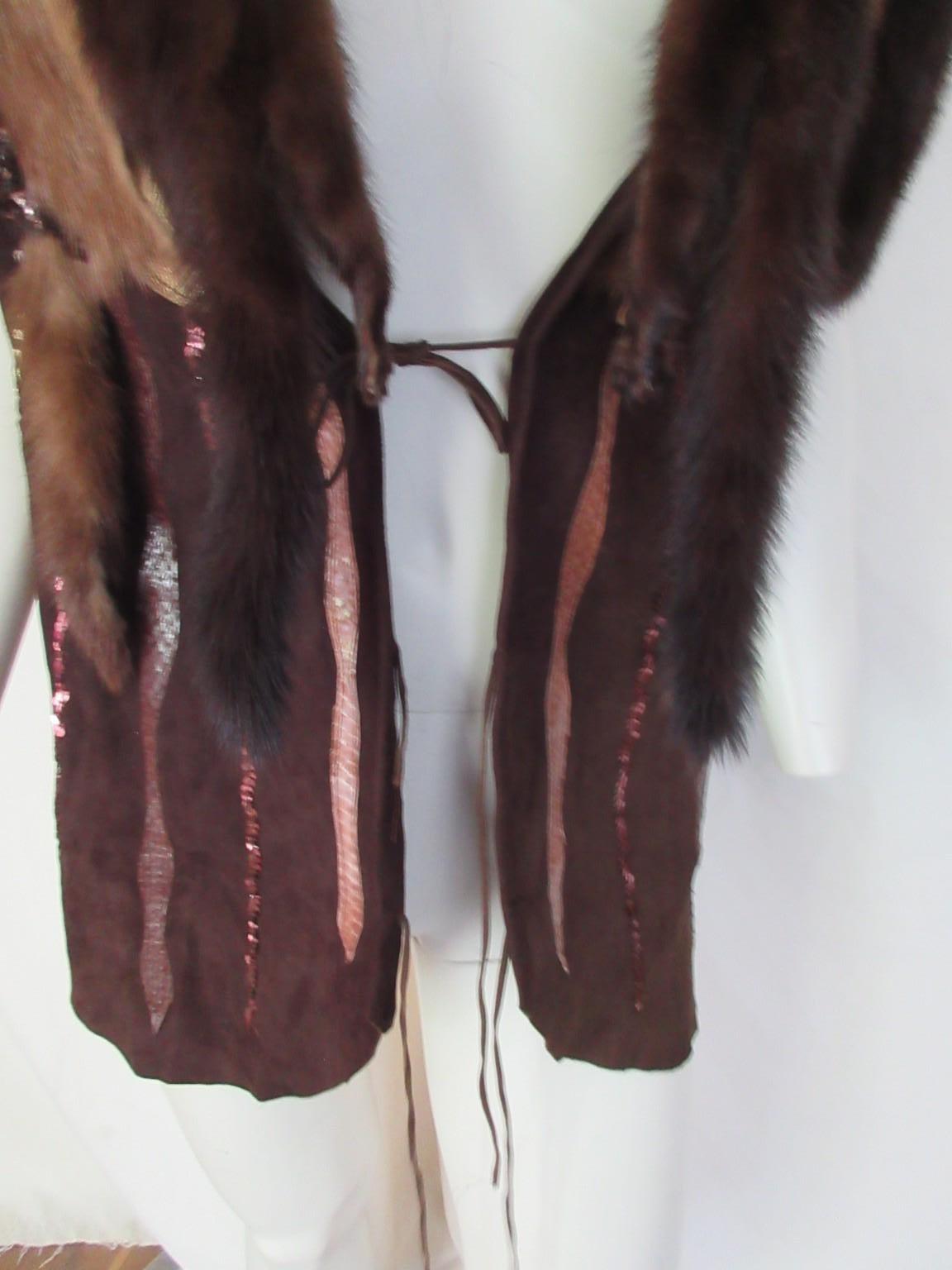 Sleeveless Mink Fur Suede Leather Vest Fringe For Sale 3