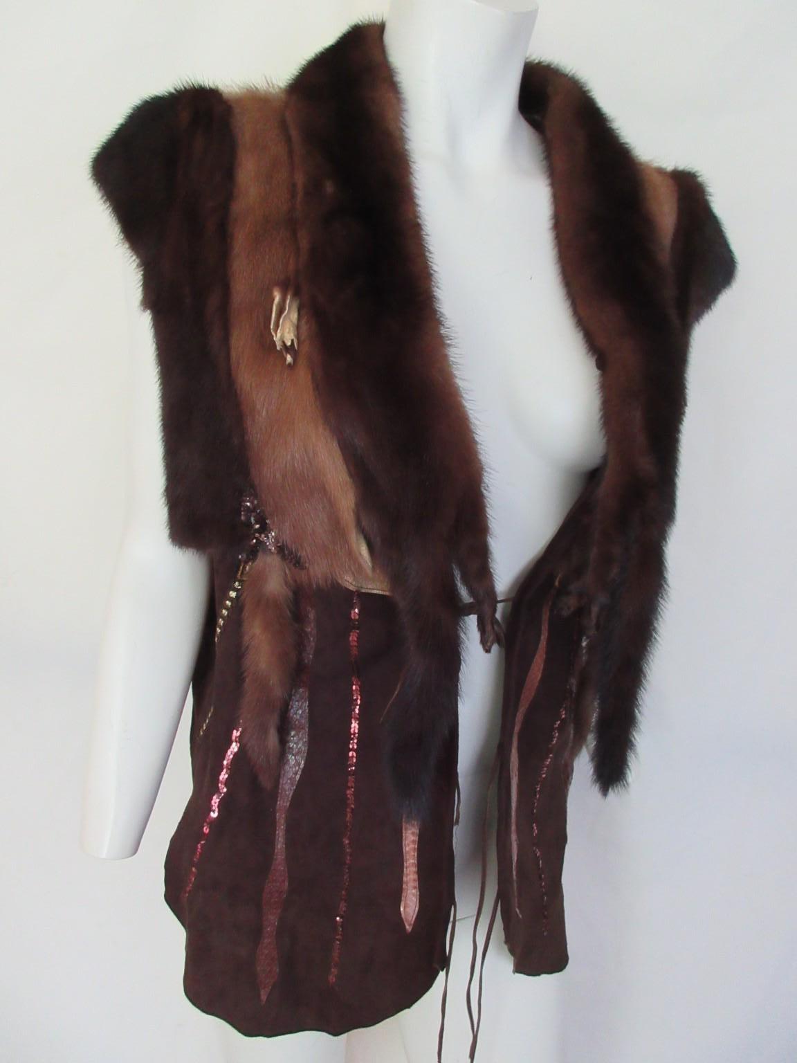Sleeveless Mink Fur Suede Leather Vest Fringe For Sale 4