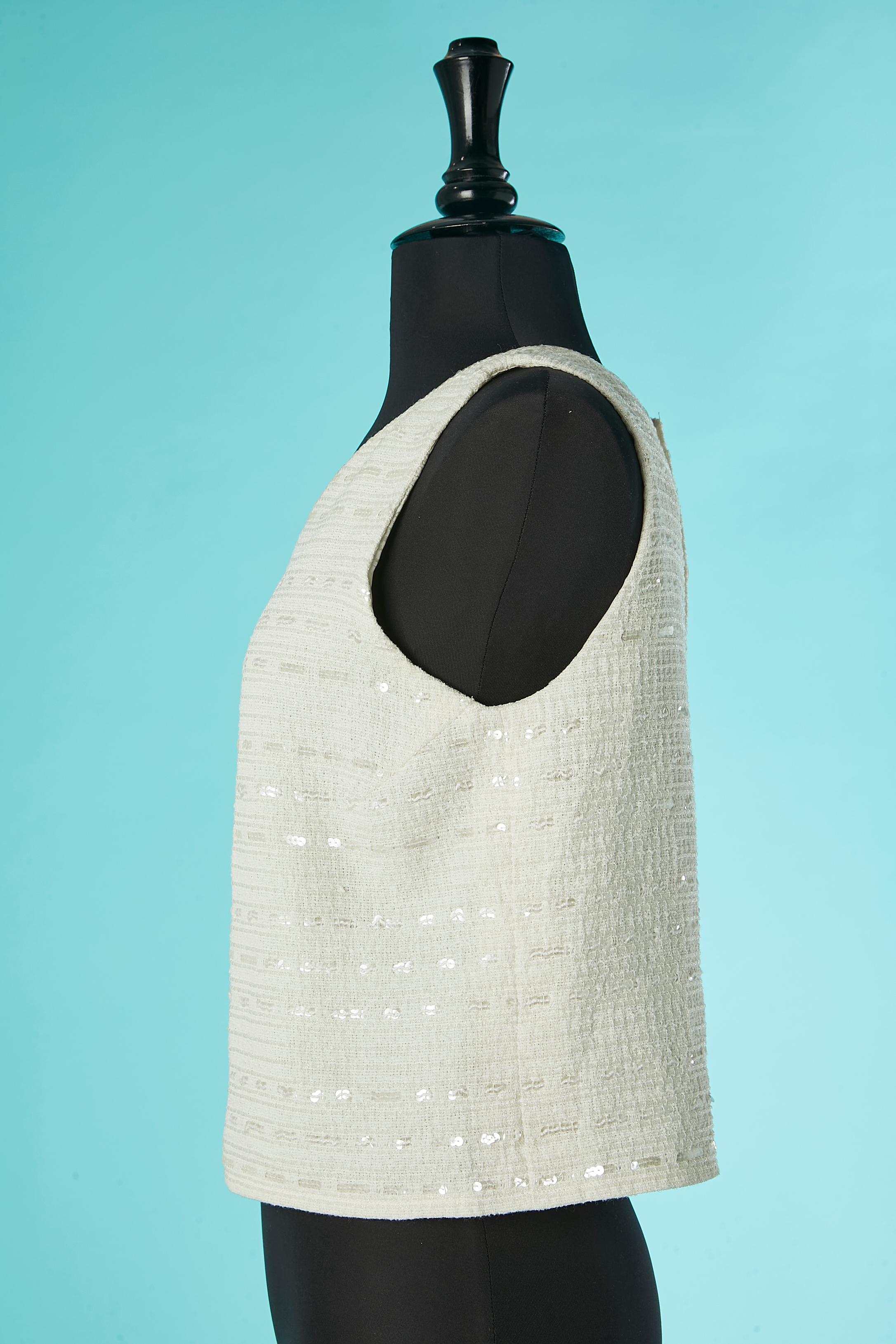 Women's Sleeveless off-white tweed and sequin top Chanel  For Sale