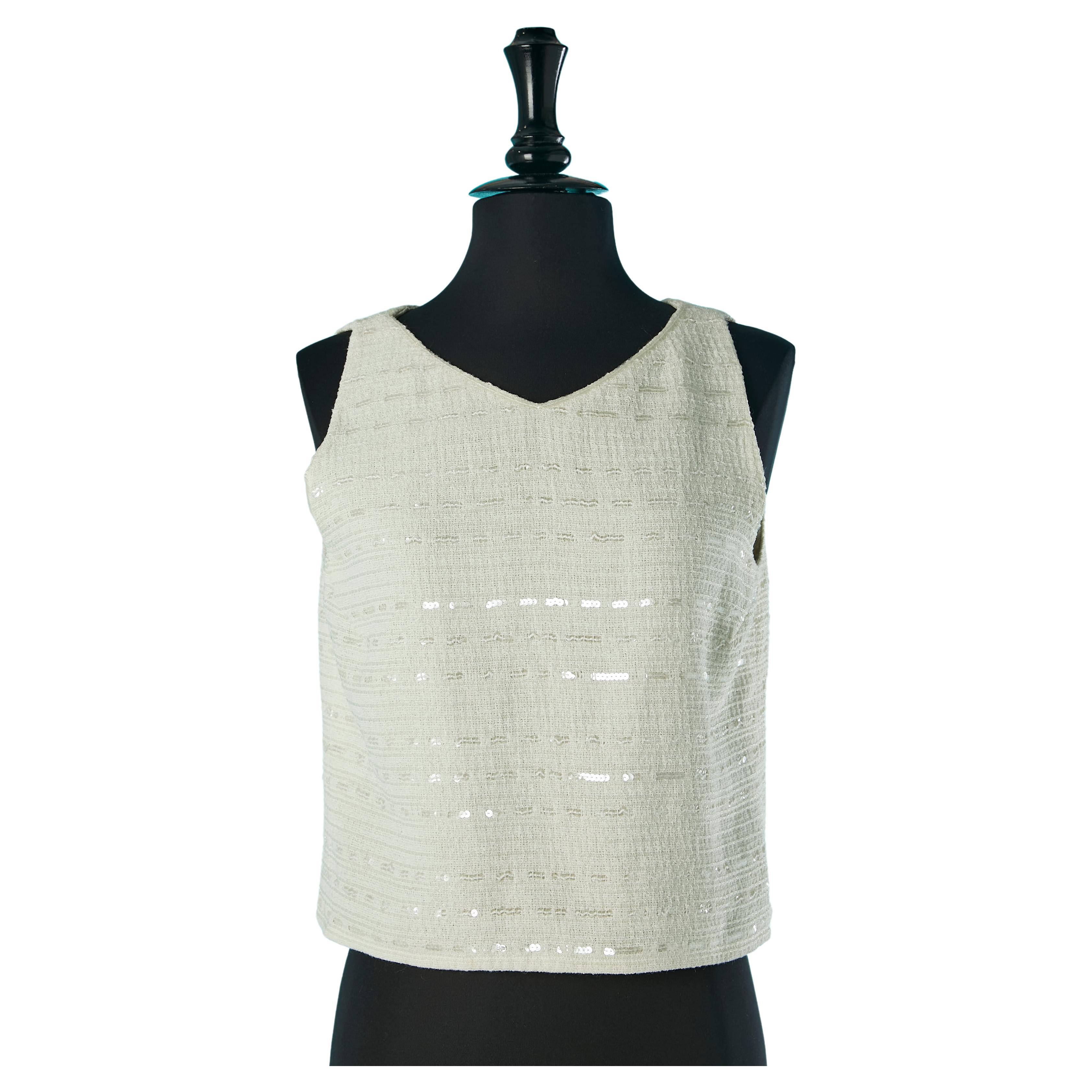 Sleeveless off-white tweed and sequin top Chanel  For Sale