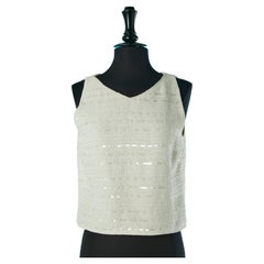 Sleeveless off-white tweed and sequin top Chanel 