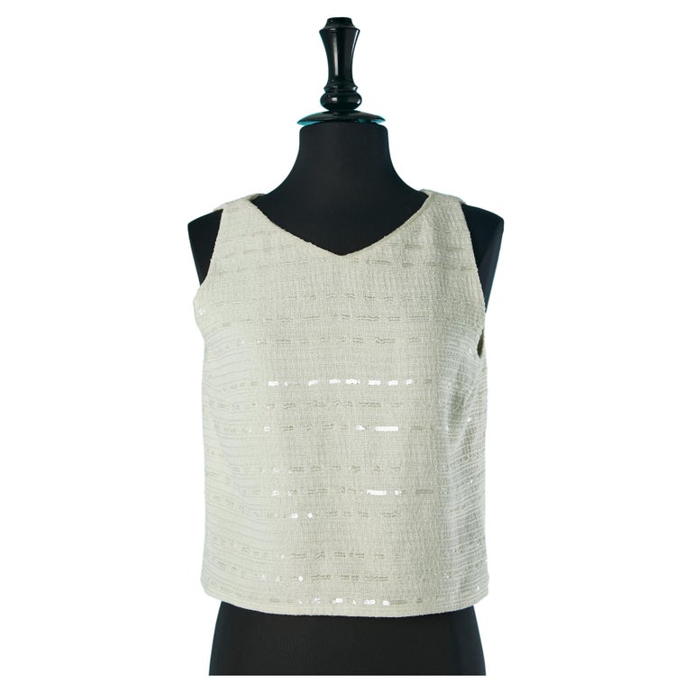 Chanel Sequin Sleeveless Tweed Top Sleeveless Off-white Tweed And Sequin  Top Chanel