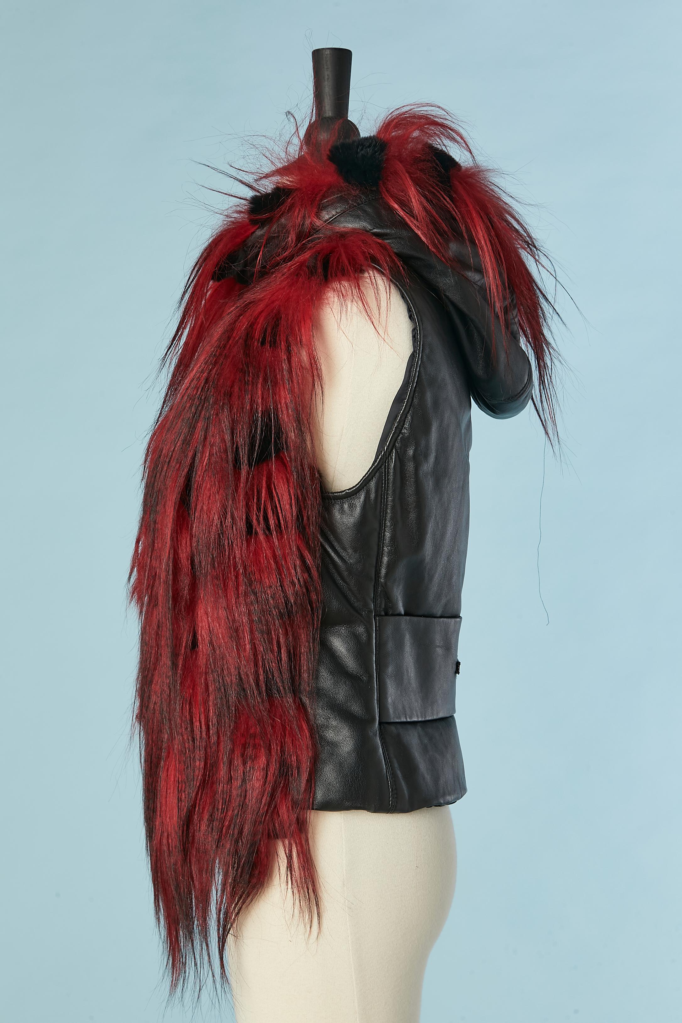 Sleeveless padded jacket in red fur and black leather back John Richmond NEW  For Sale 1