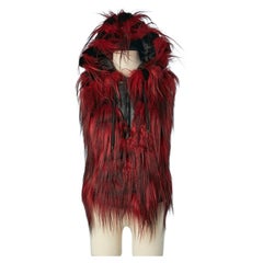 Sleeveless padded jacket in red fur and black leather back John Richmond NEW 