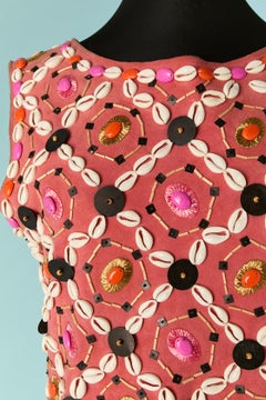 Sleeveless pink suede dress with beadwork CHER MICHEL KLEIN