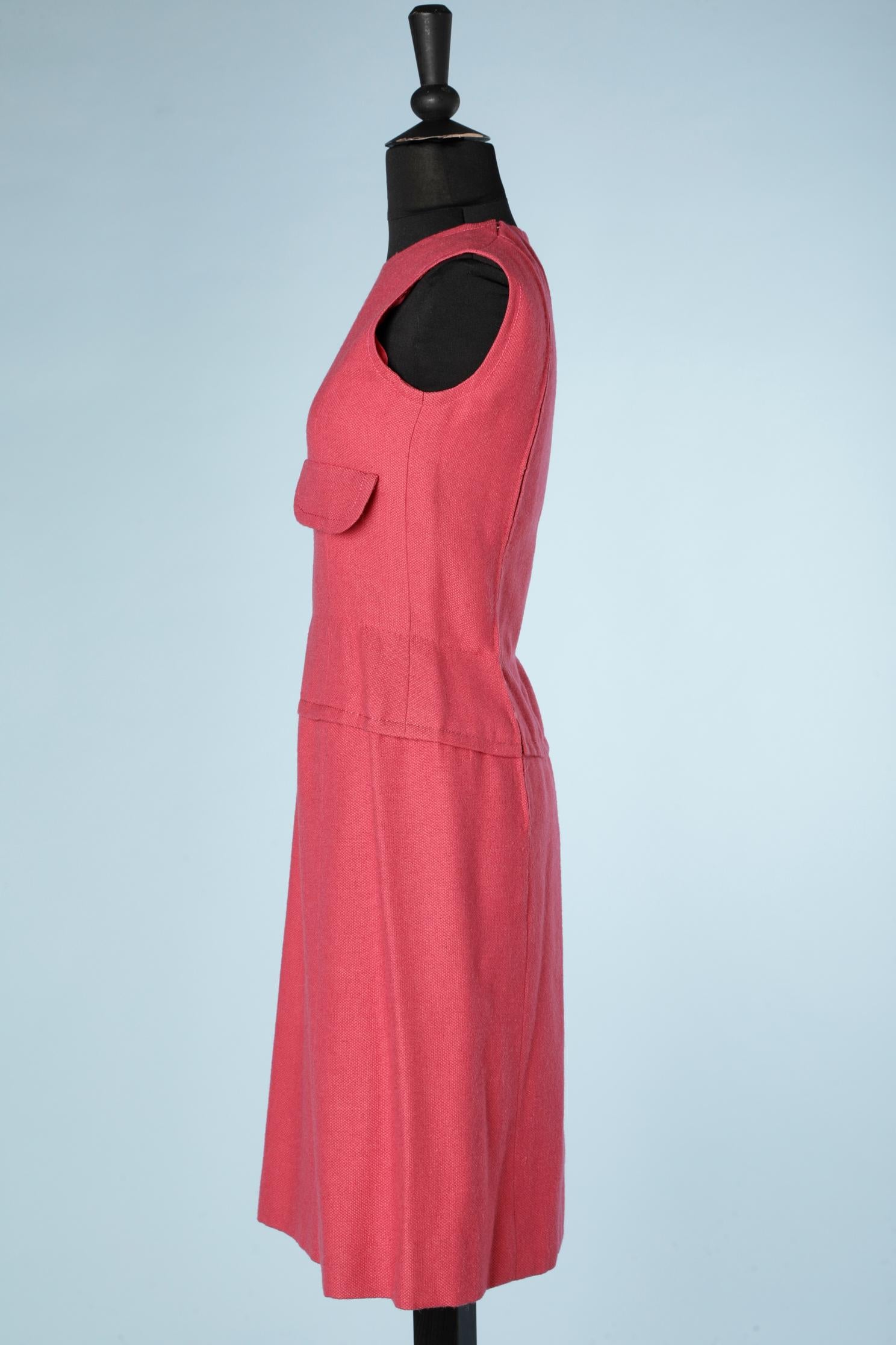 Sleeveless pink wool cocktail dress Guy Laroche Circa 1960's  In Excellent Condition For Sale In Saint-Ouen-Sur-Seine, FR