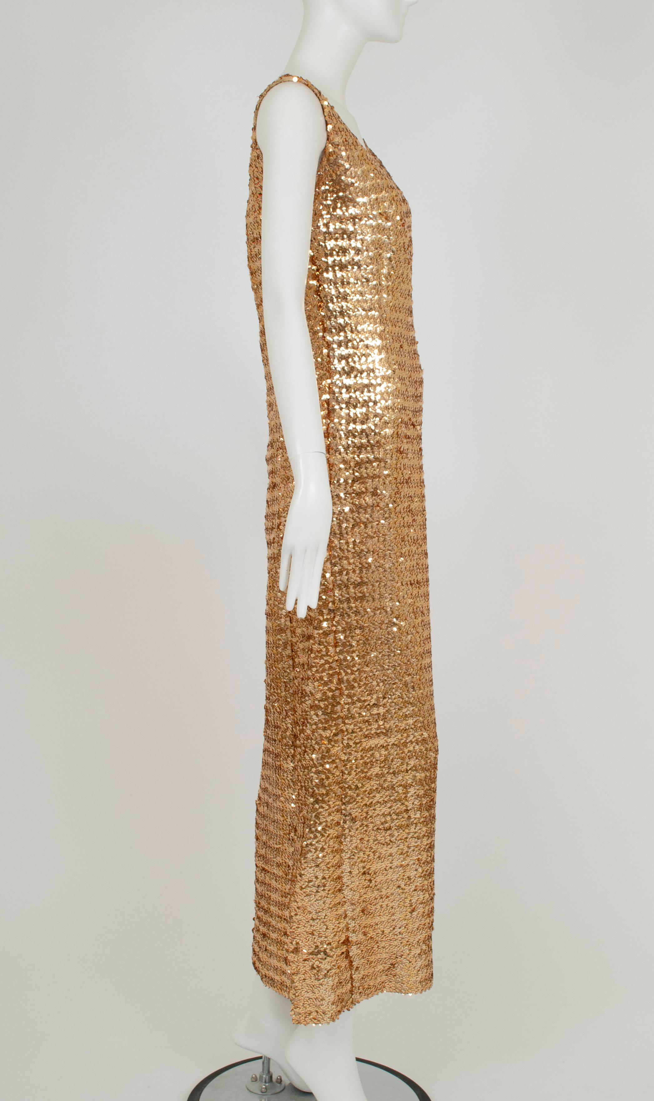 Robe sans manches plongeante à paillettes Goldfinger Oscar avec dos échancré - M, années 1960 État moyen - En vente à Tucson, AZ