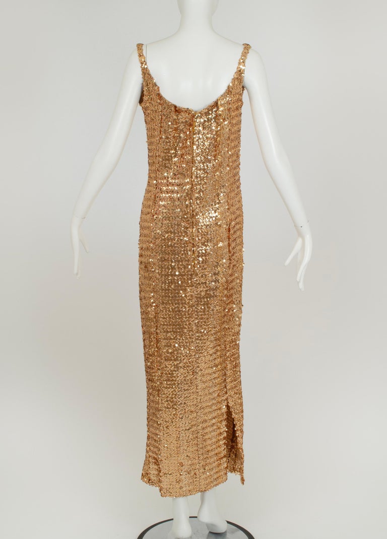gold sequin scoop back dress Draped Back Scoop Neck Sequin Gown main image 0