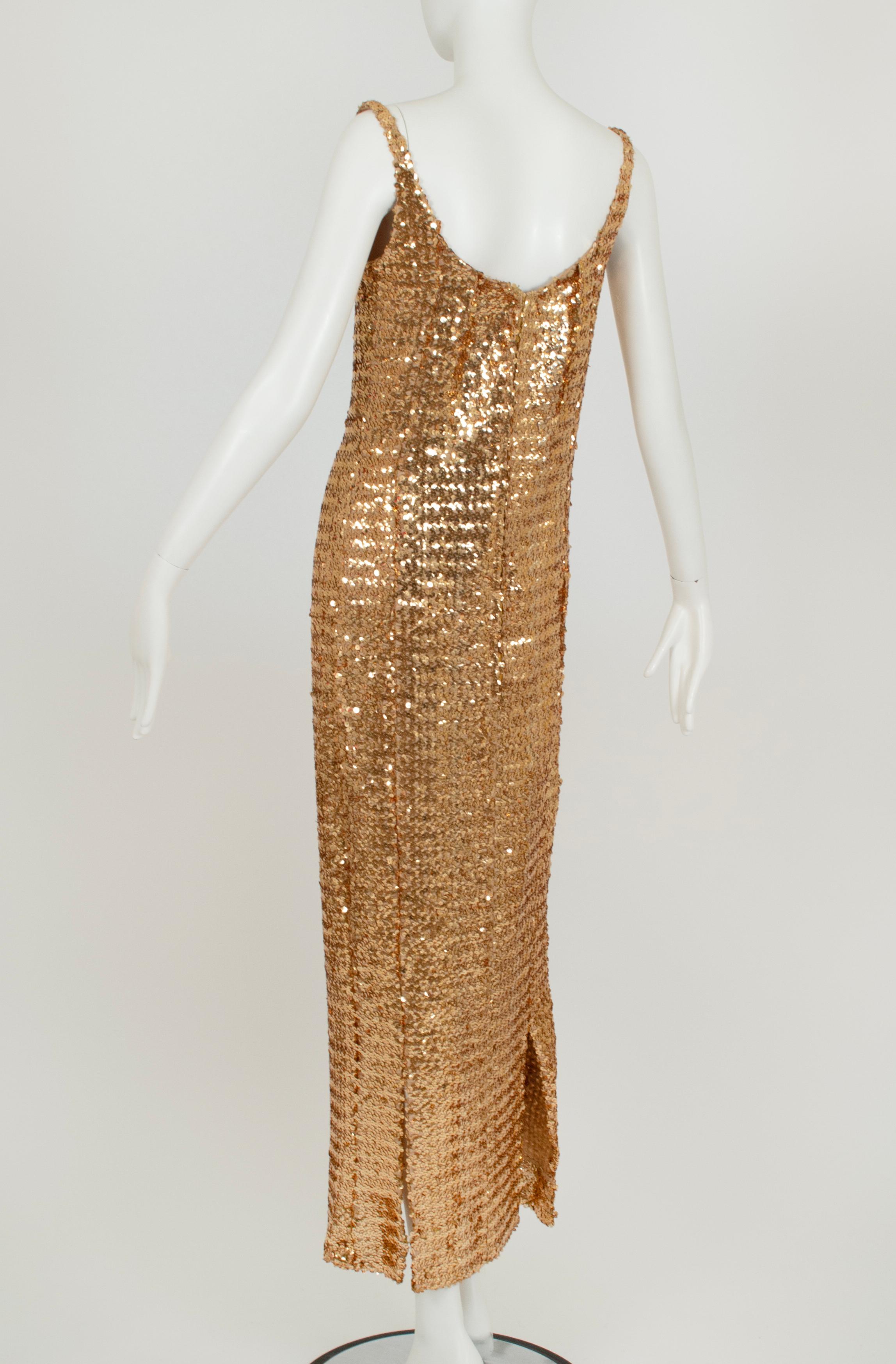Robe sans manches plongeante à paillettes Goldfinger Oscar avec dos échancré - M, années 1960 en vente 1