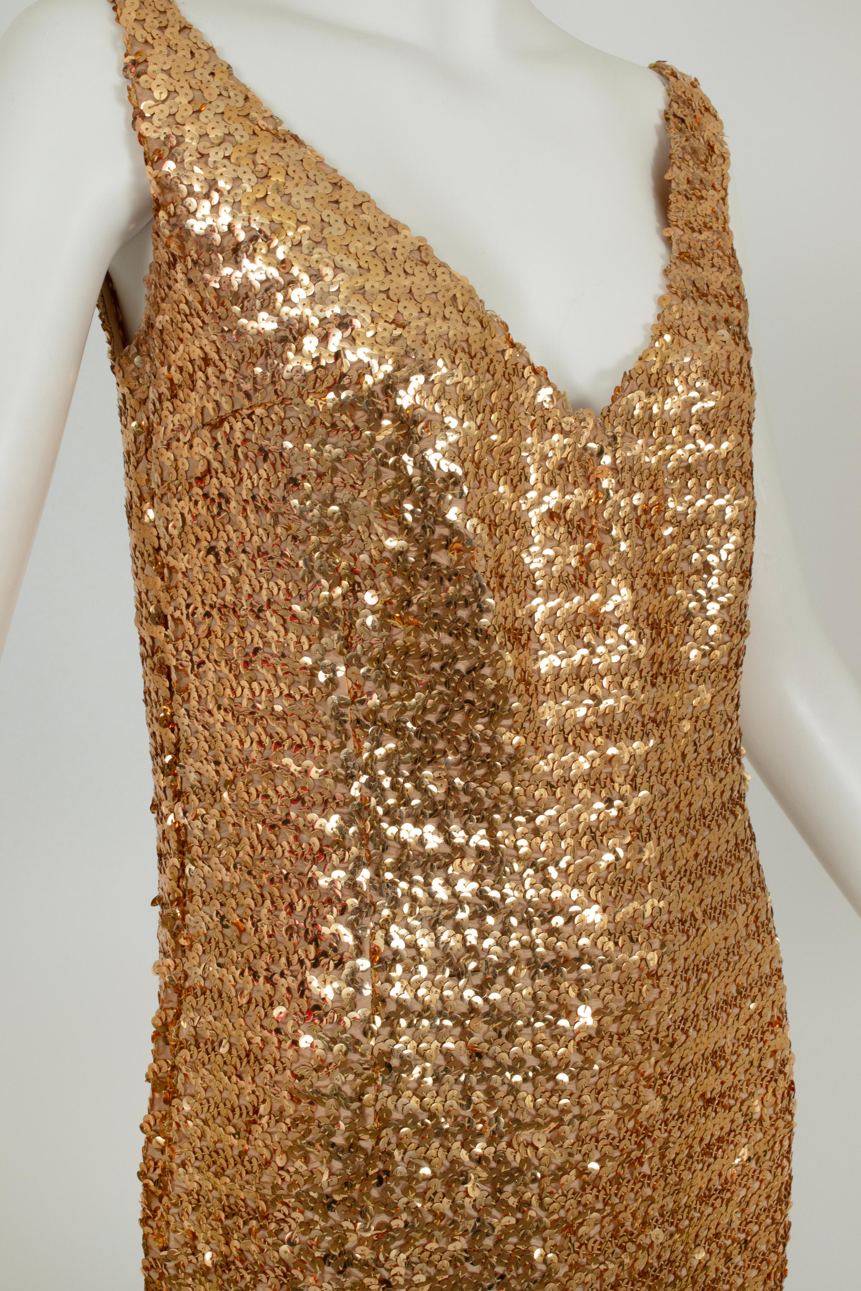 Robe sans manches plongeante à paillettes Goldfinger Oscar avec dos échancré - M, années 1960 en vente 2